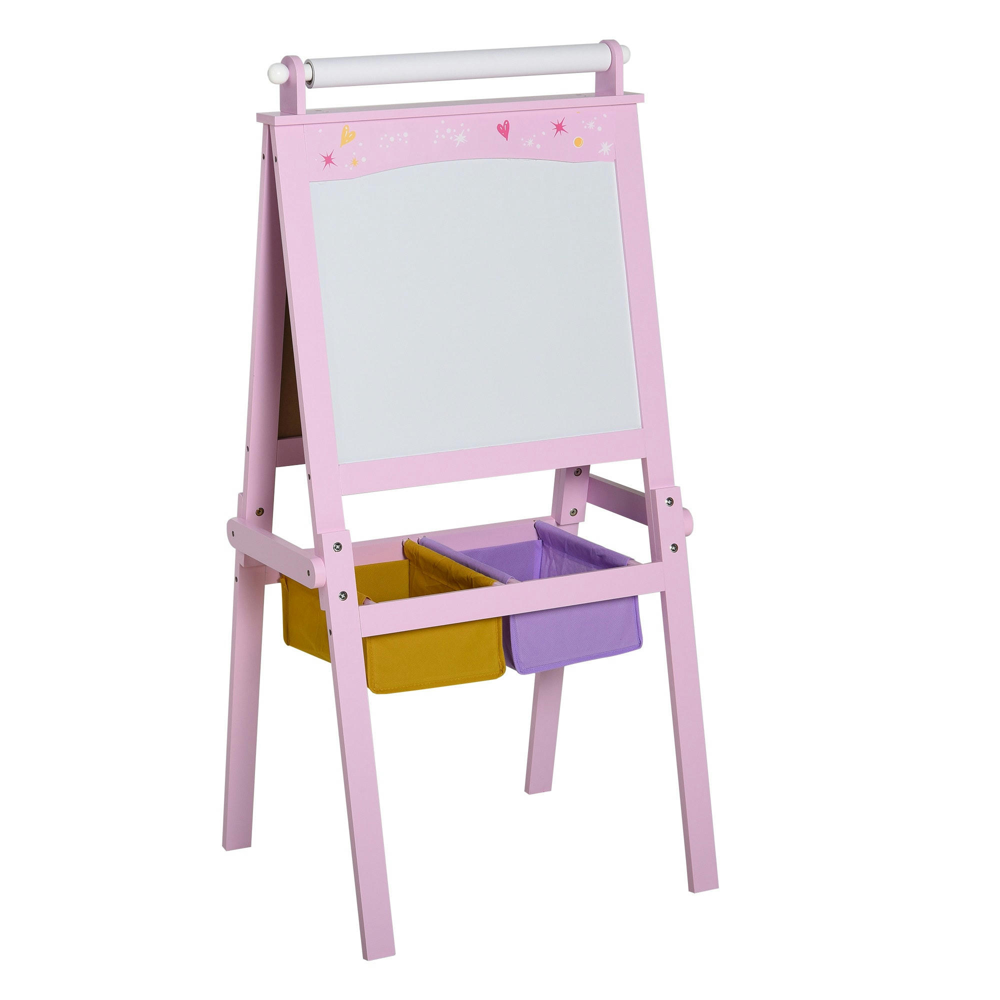 - Tableau blanc & à craie enfant rouleau papier rangement intégrés rose