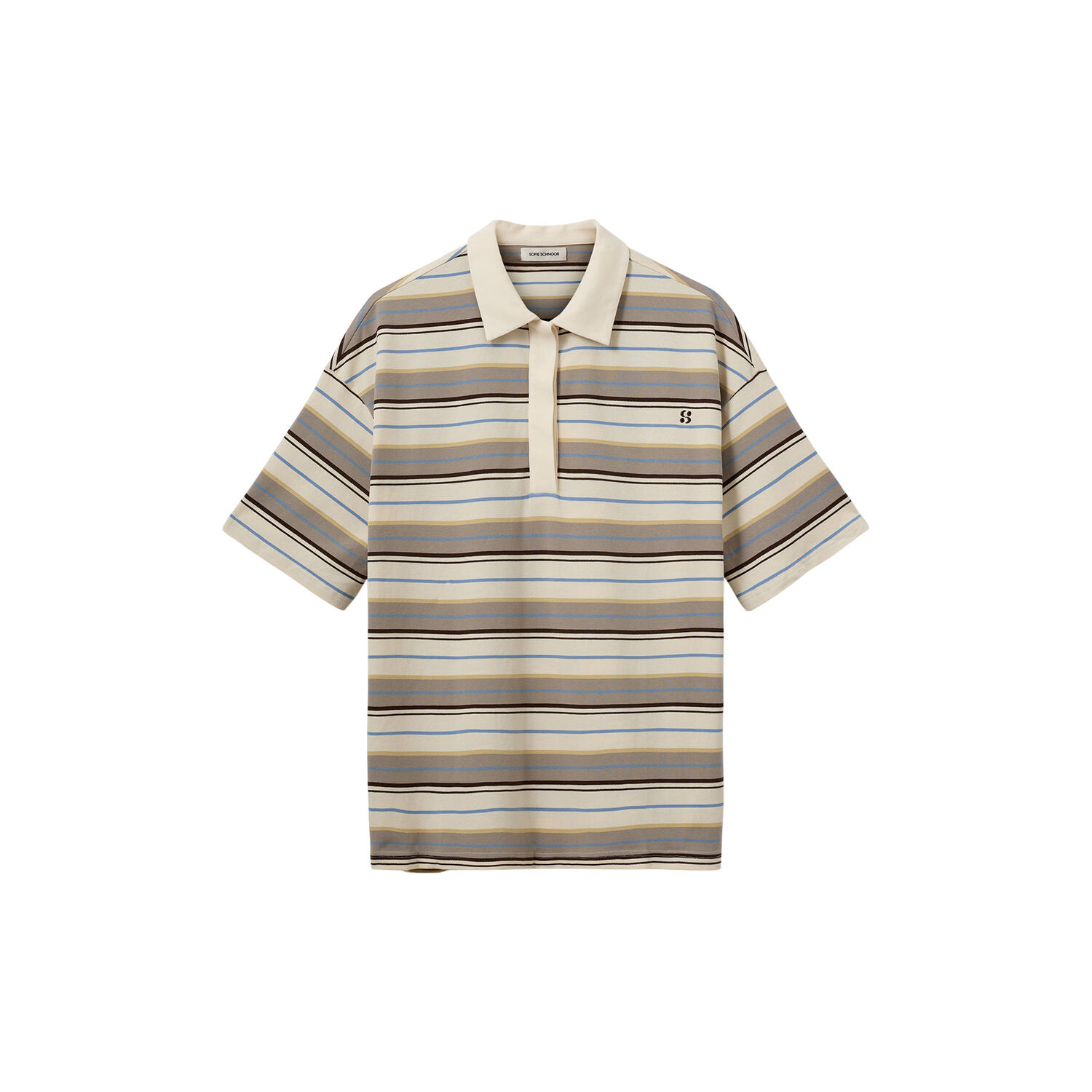 PilSW Oversize Striped Polo Shirt, off white striped