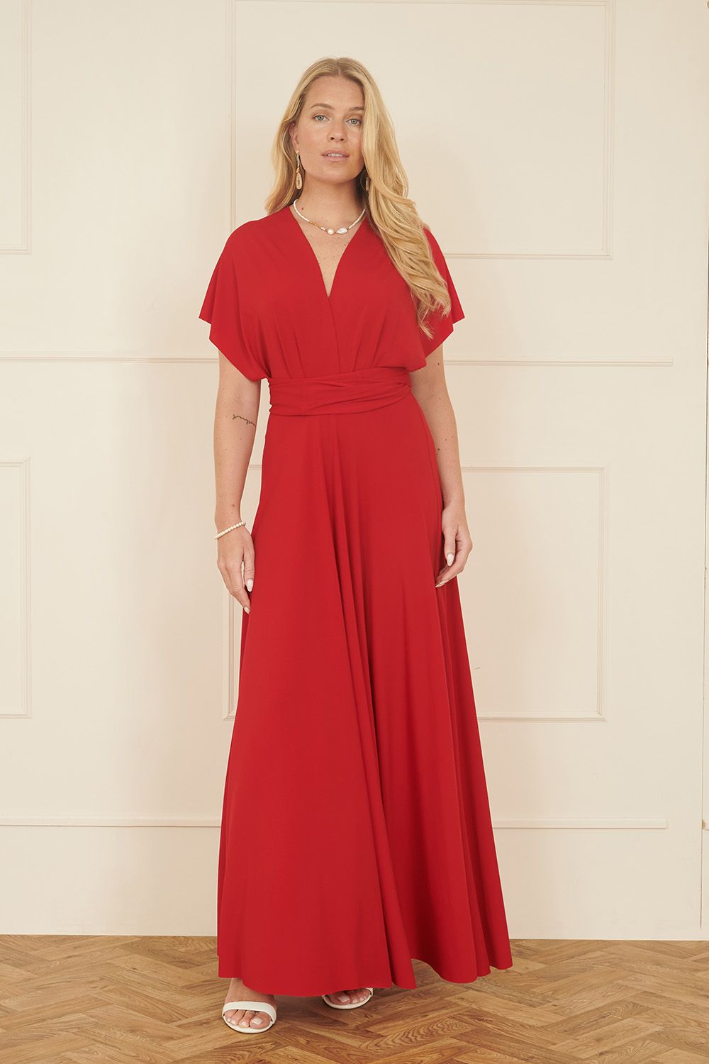 Yumi Red Jersey Stretch Multiway Midi Dress