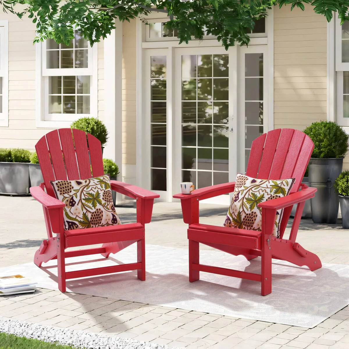 Outdoor Folding Adirondack Chair Eco-Friendly Chair Garden Patio Chair Firepit Chair(Set of 2)