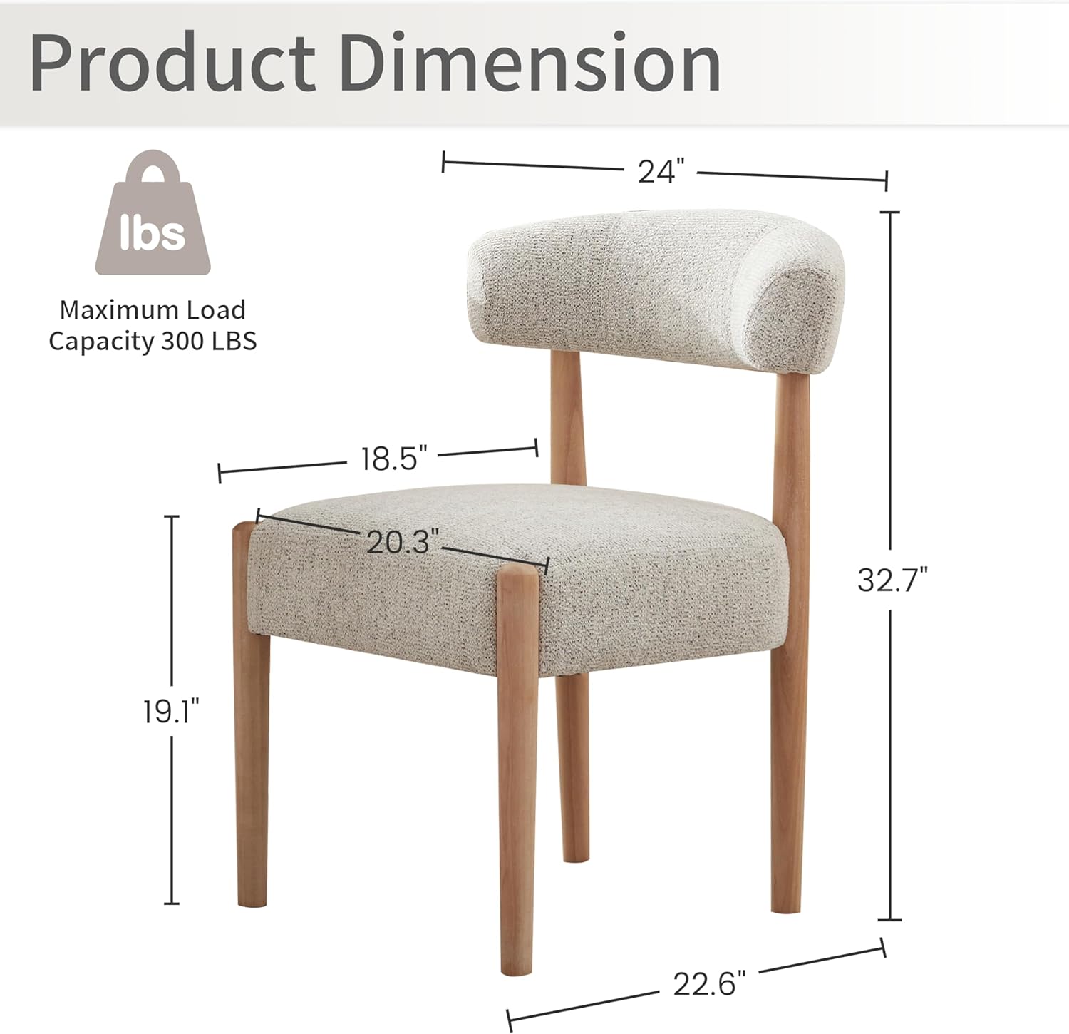VKNOW Wooden Dining Chairs Set of 4, Modern Upholstered Dining Room Chairs with Rubberwood Legs and Curved Backrest, Fabric Kitchen Chairs for Farmhouse/Living Room/Dining Room, Heathered Off-White