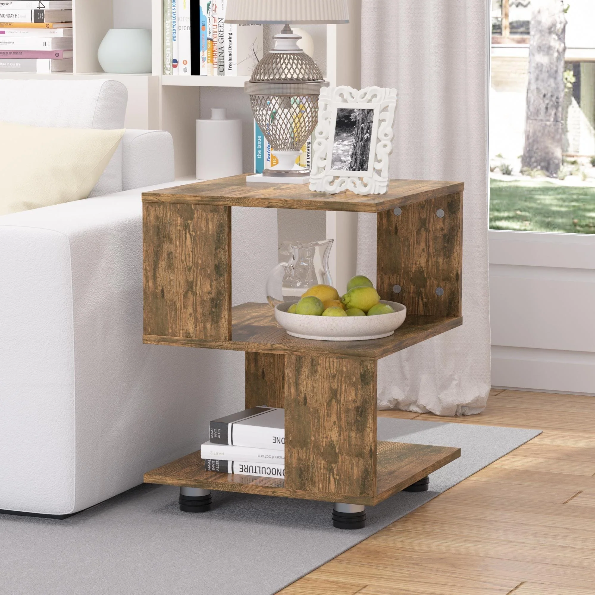 Modern 2-Tier Magic Cube Nightstands with Hollow Rectangle Design – Contemporary Bedroom Storage Table