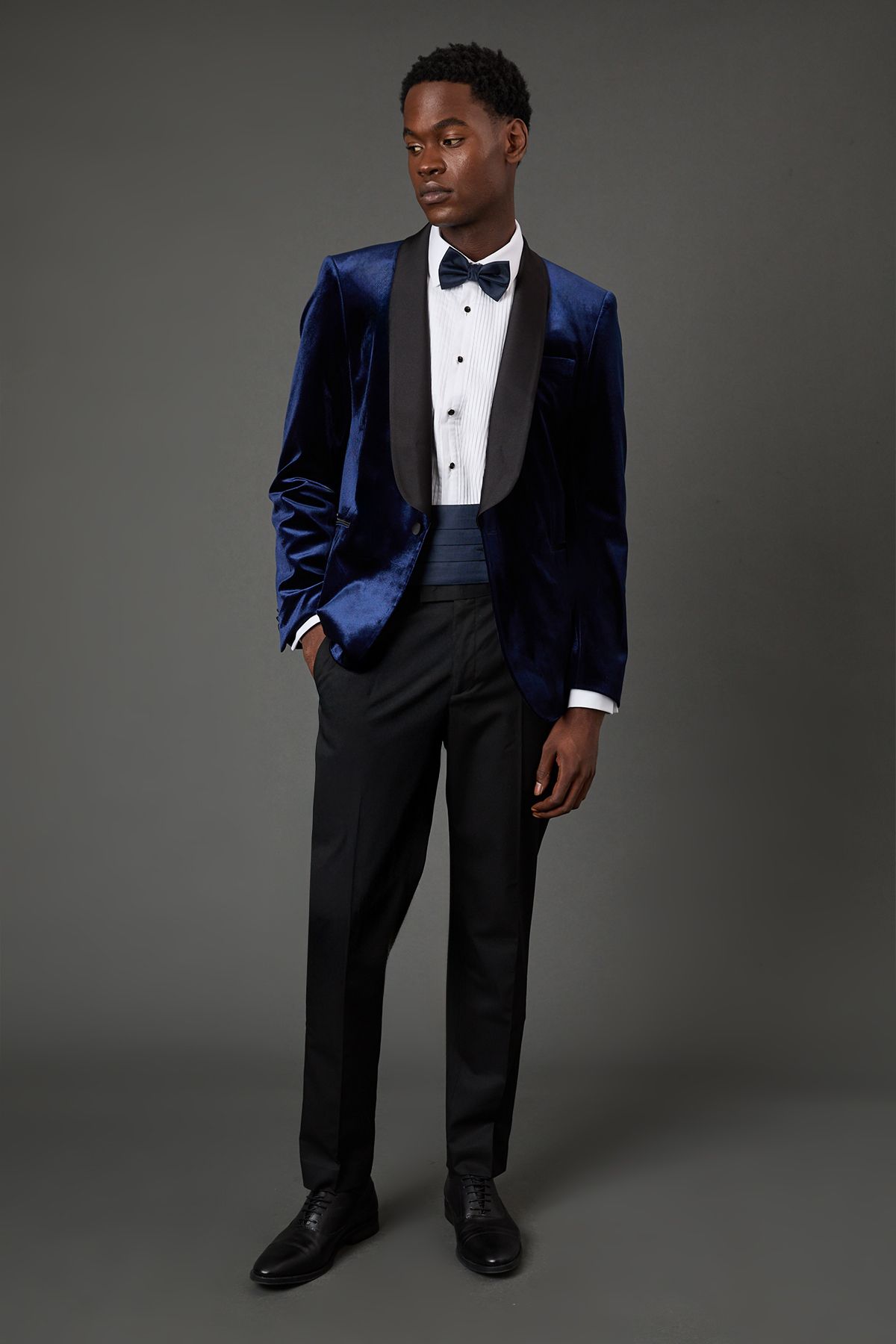 Burton Navy Wide Lapel Velvet Tailored Fit Tuxedo Jacket