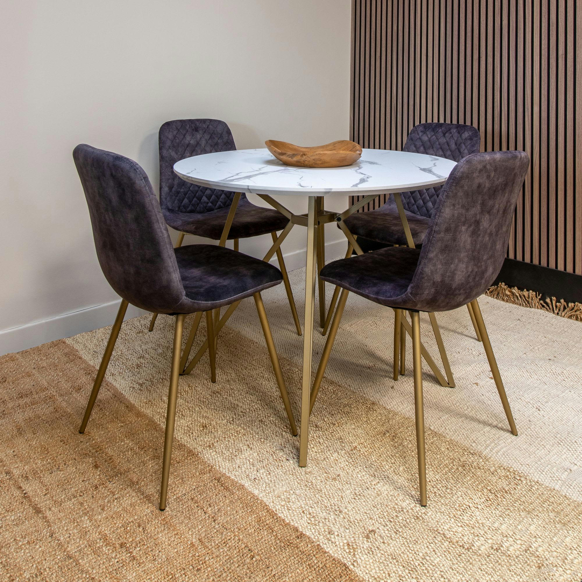 HOXTON - Table effet marbre et pieds en métal doré Ø100cm