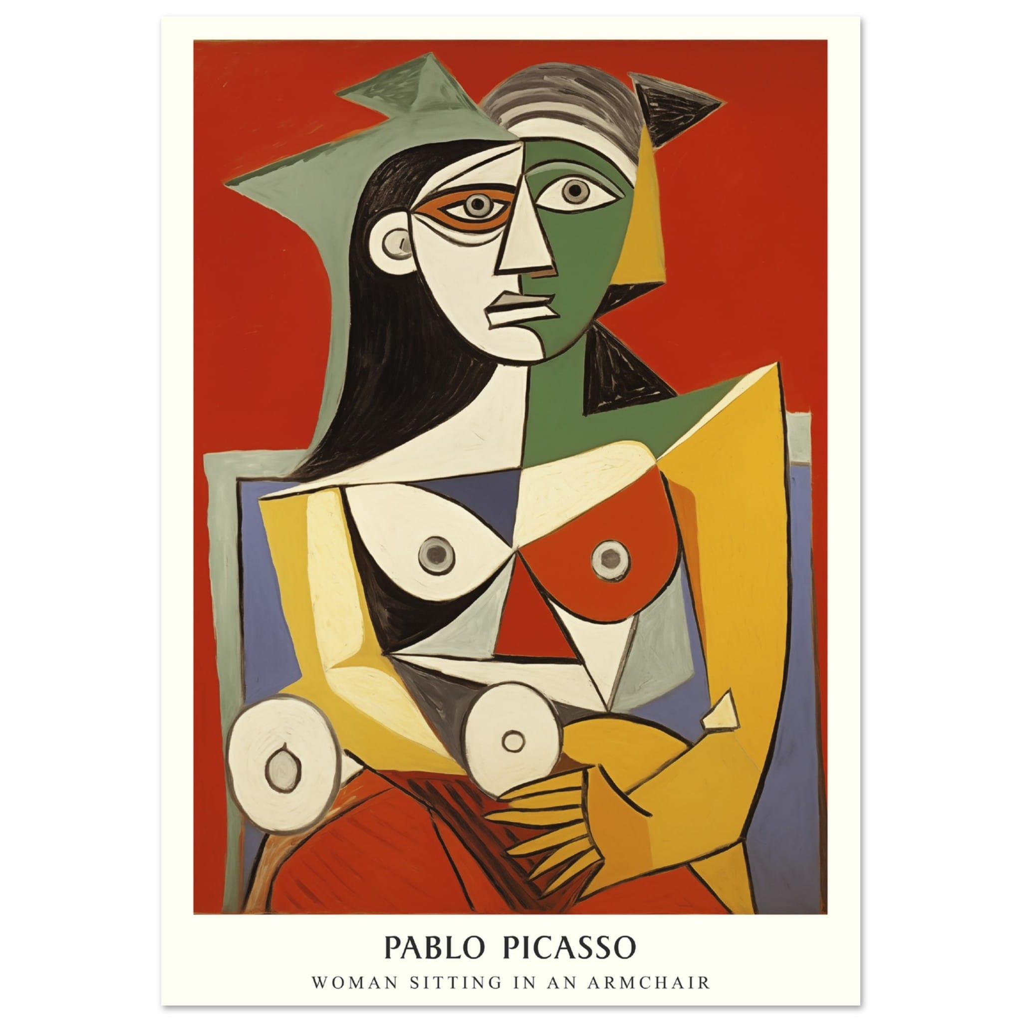 Artfulprints Poster Pablo Picasso - Woman sitting in an armchair  - A4 21x29.7 cm - Rood