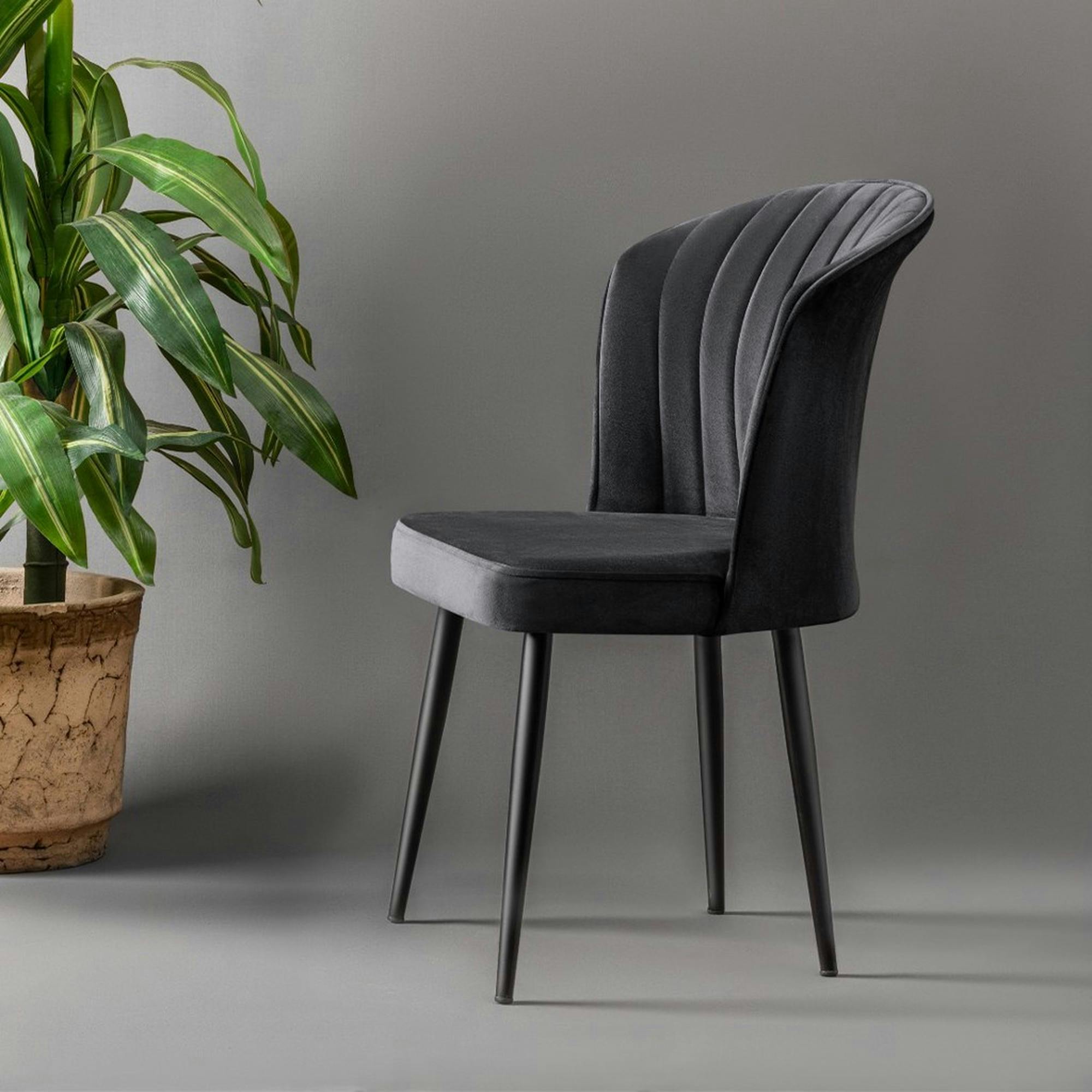 Chaise en velours noir - dossier enveloppant ROSARIO (Lot de 2)