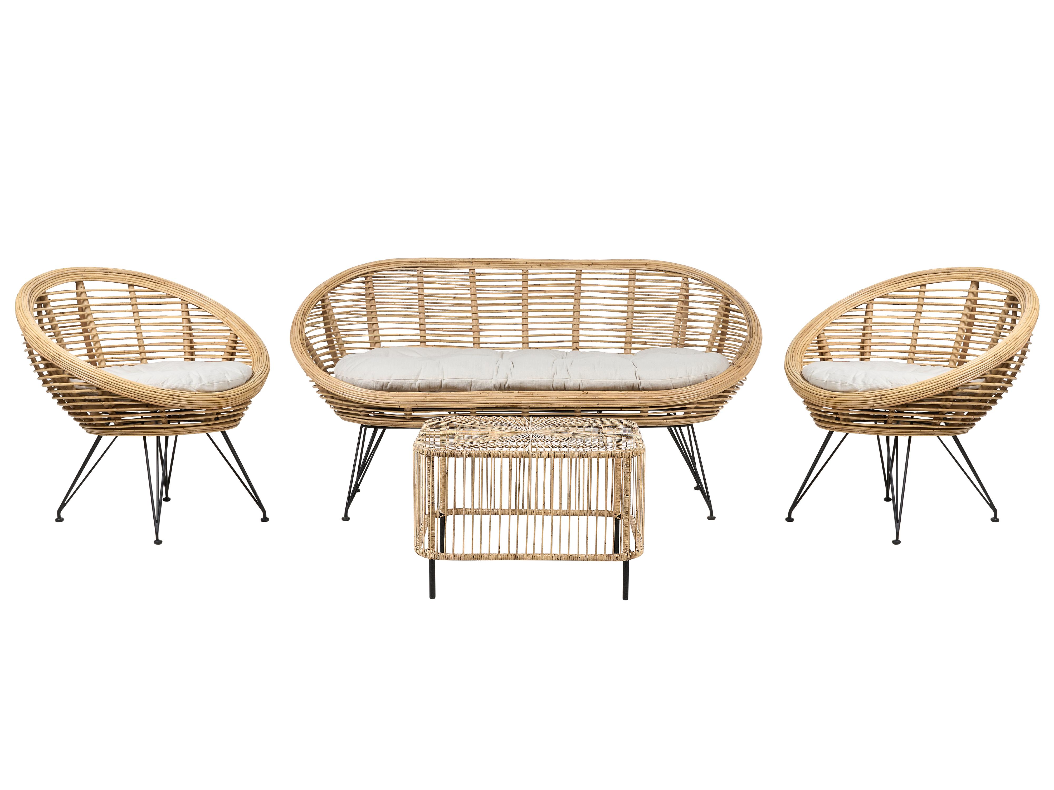 Garden Lounge Set with Table 3 Seater MARATEA/CESENATICO Rattan Natural