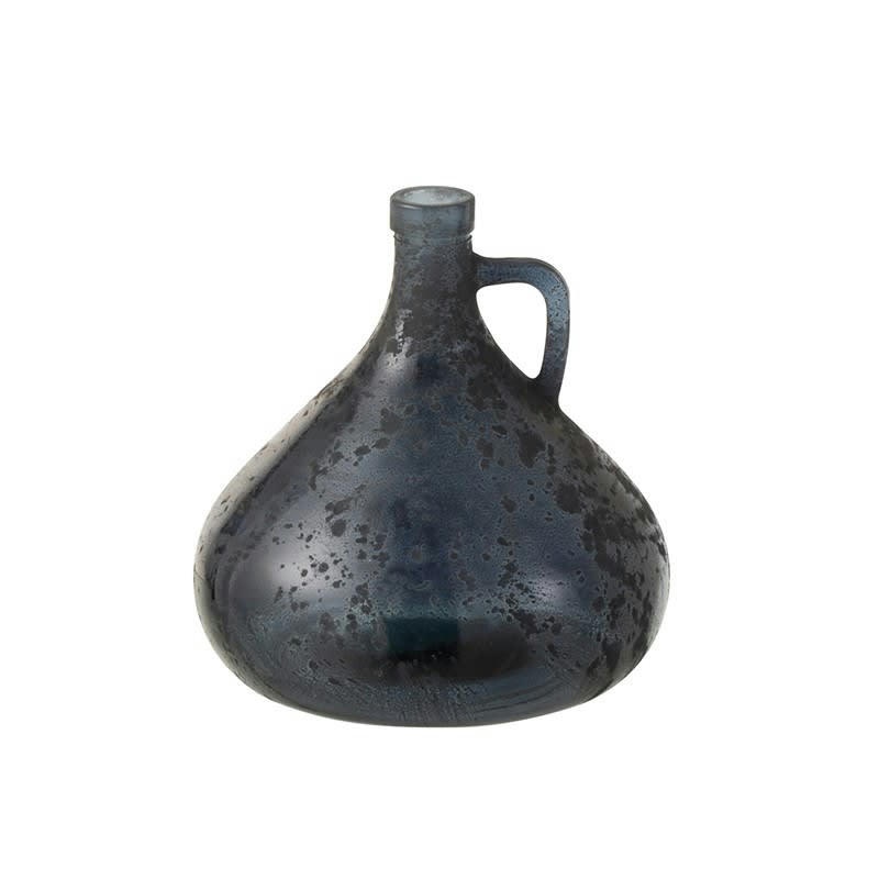 ANSE - Vase bouteille avec anse verre gris/bleu H18cm