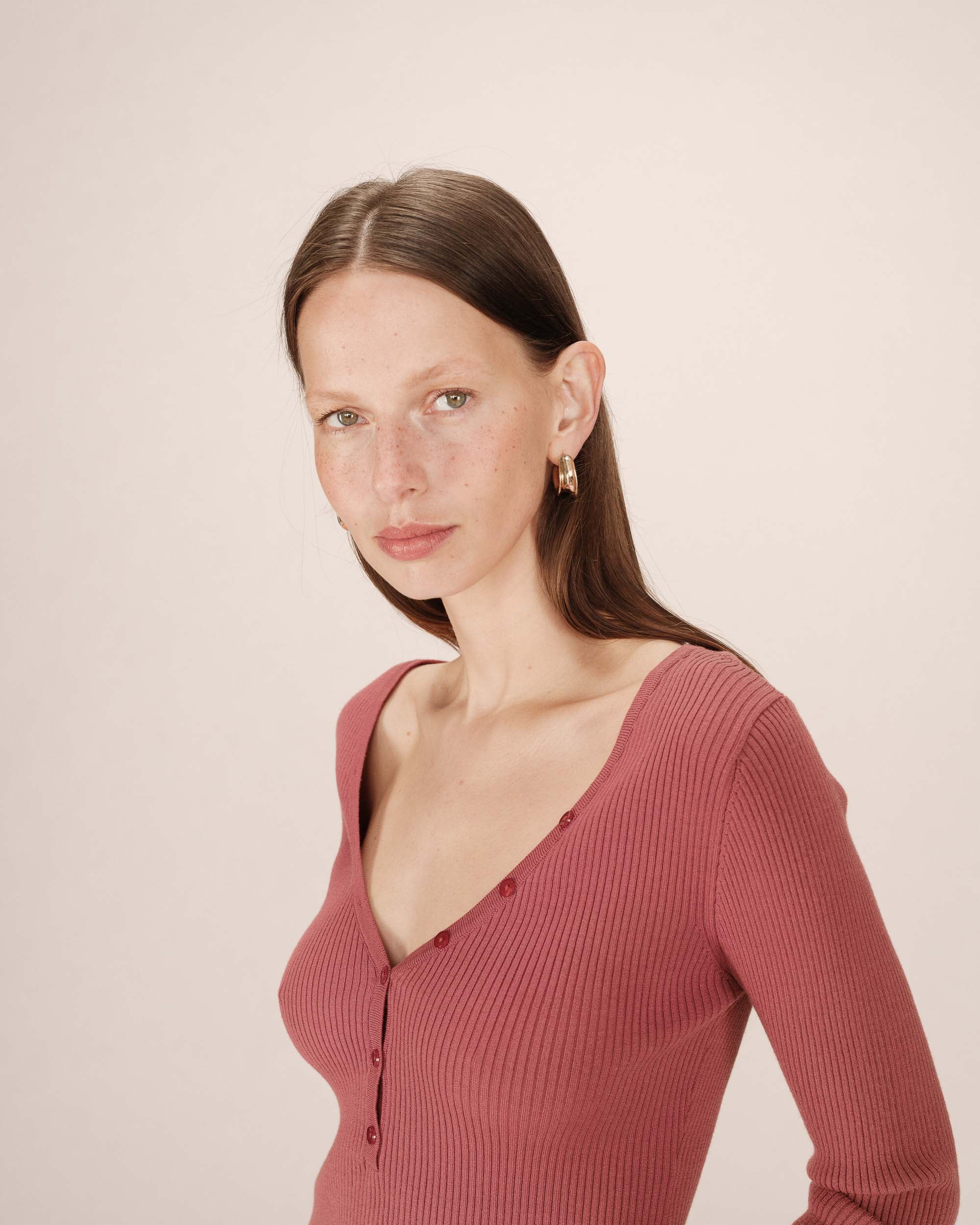 Pull en fine maille terracotta Saturnin