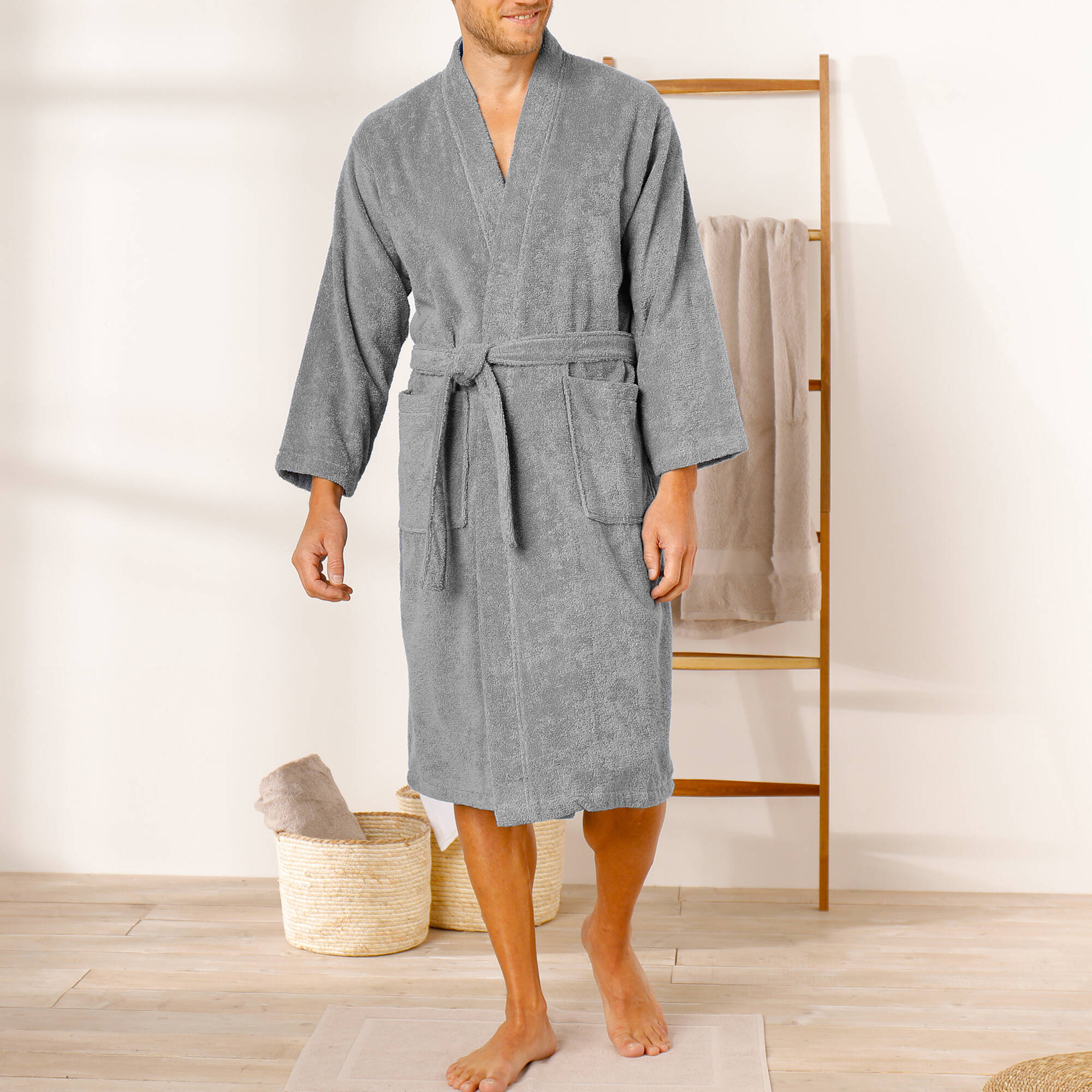 Peignoir mixte adulte col kimono éponge bouclette