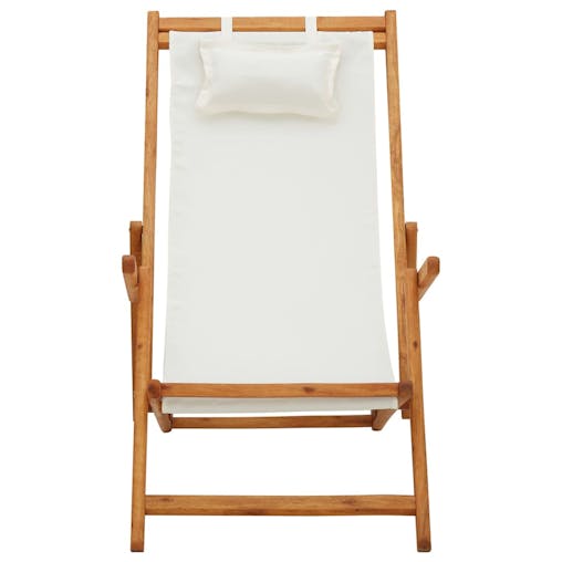 NNEVL Folding Beach Chair Solid Eucalyptus Wood and Fabric Cream