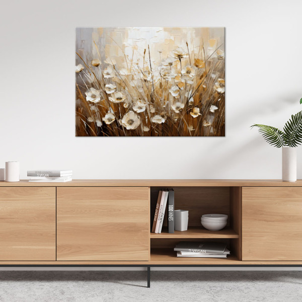 Obraz do salonu sypialni jak malowany, Polne beżowe kwiaty Abstrakcja 60x40