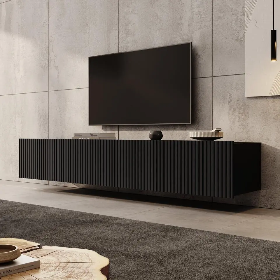 Meubella - TV-Meubel Kenderes - Zwart - 200 cm