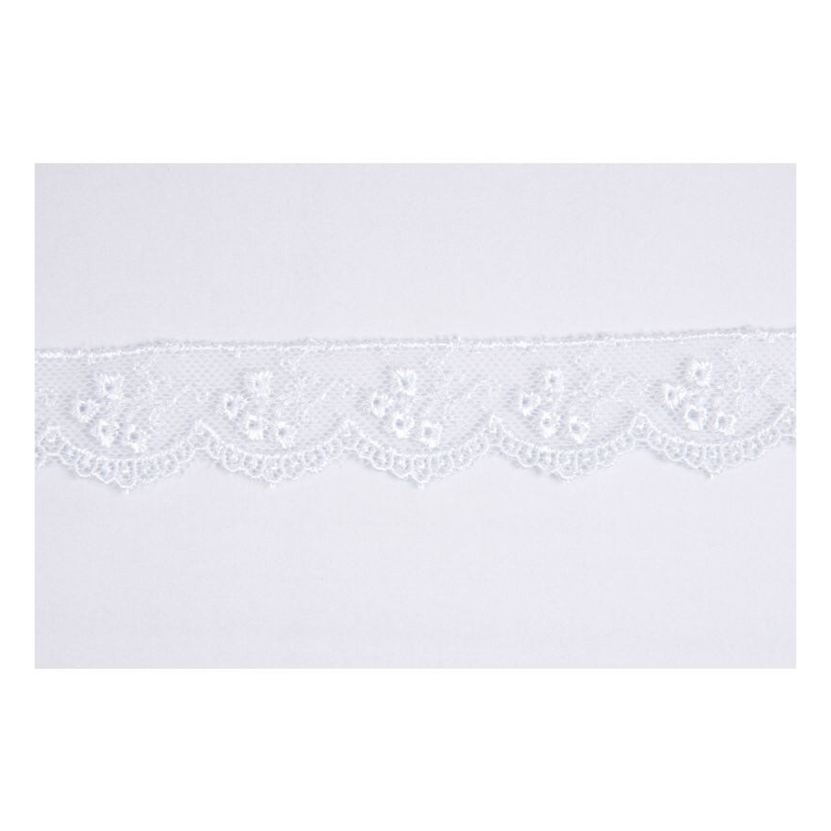 White Rayon Embroidery on Tulle Lace Trim by the Metre