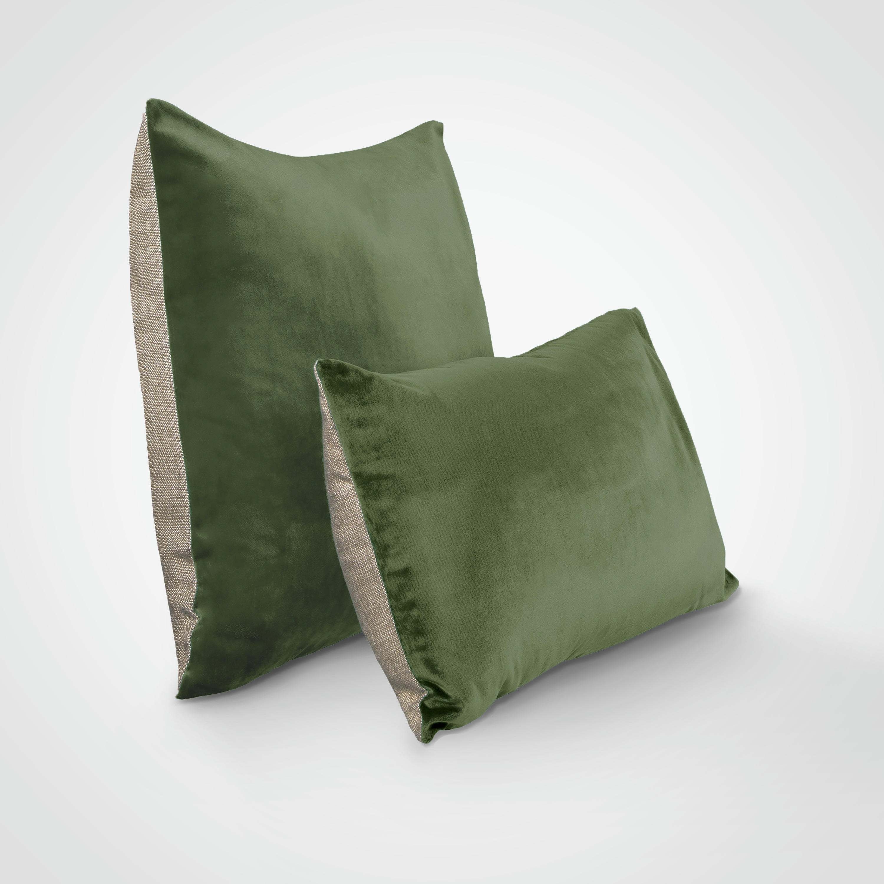 DOUCEUR VELOURS - Housse de coussin bi-matière velours et lin 50x50cm Vert Mousse