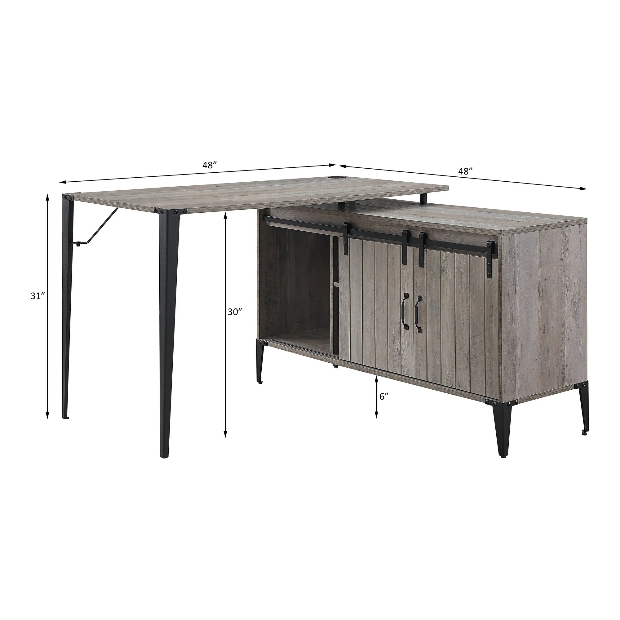 48 Gray Oak & Black Finish Writing Desk