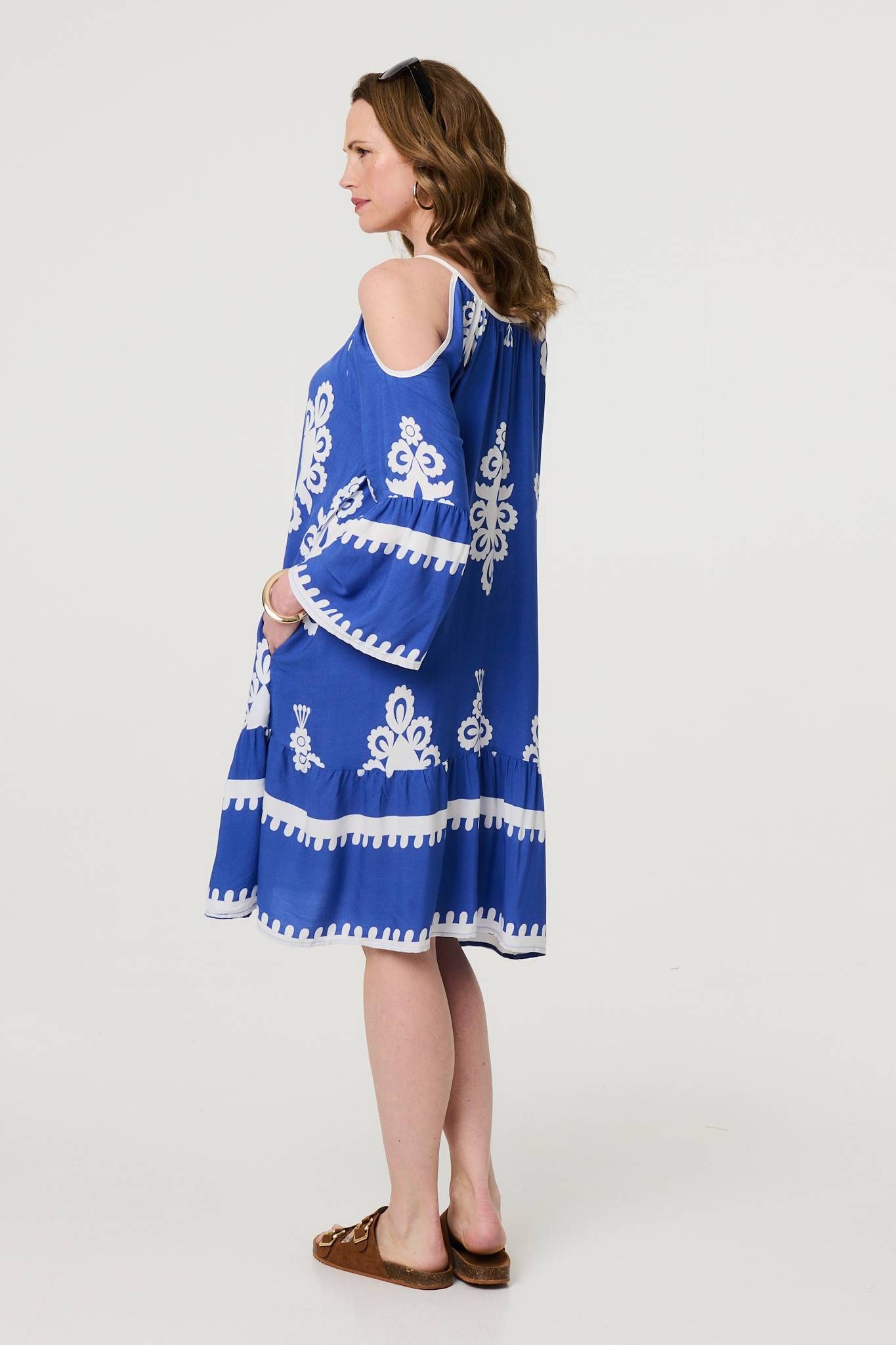 Izabel London Ikat Print Cut Out Knee Length Sun Dress