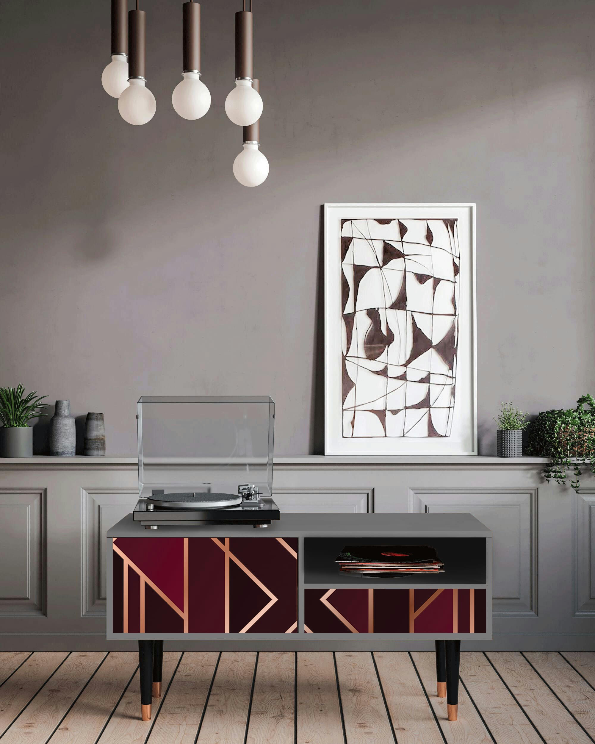 BURGUNDY JEWELERY - Meuble TV  bordeaux 1 tiroir et 1 porte L 115 cm