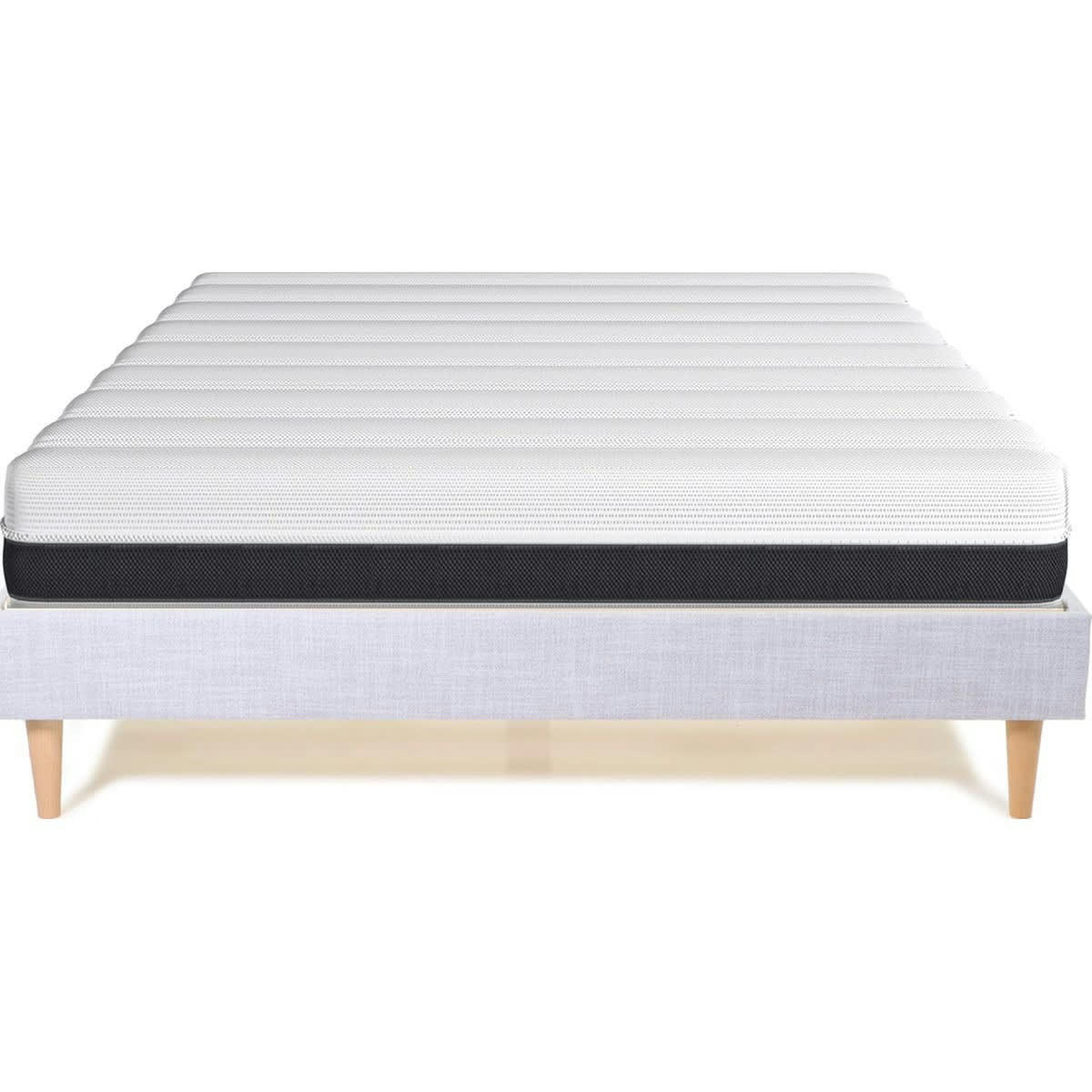 ENSEMBLE DINA - Lit en tissu gris clair 140x190 + Matelas à ressorts ensachés 19cm