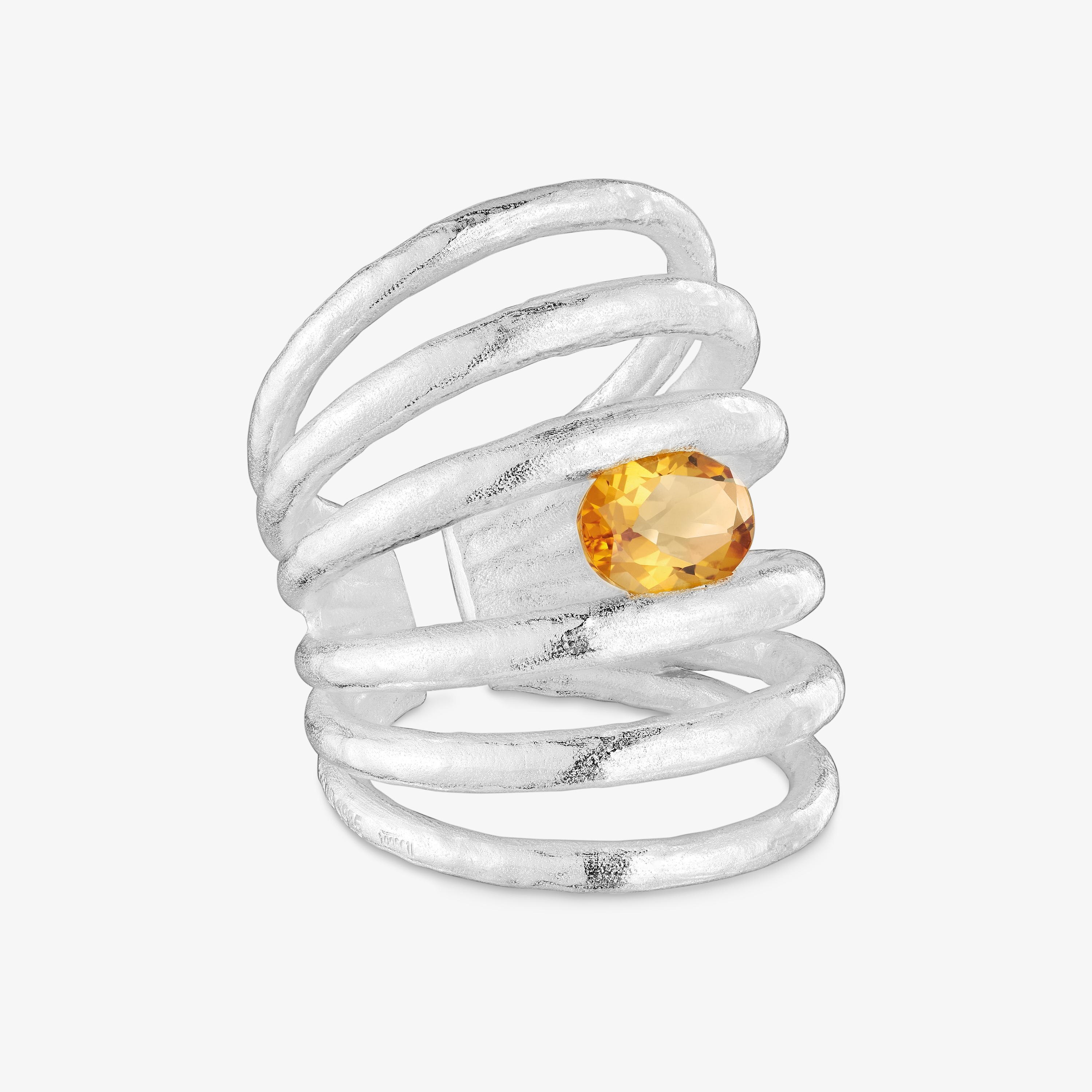 Anillo abierto de plata y citrino Duna