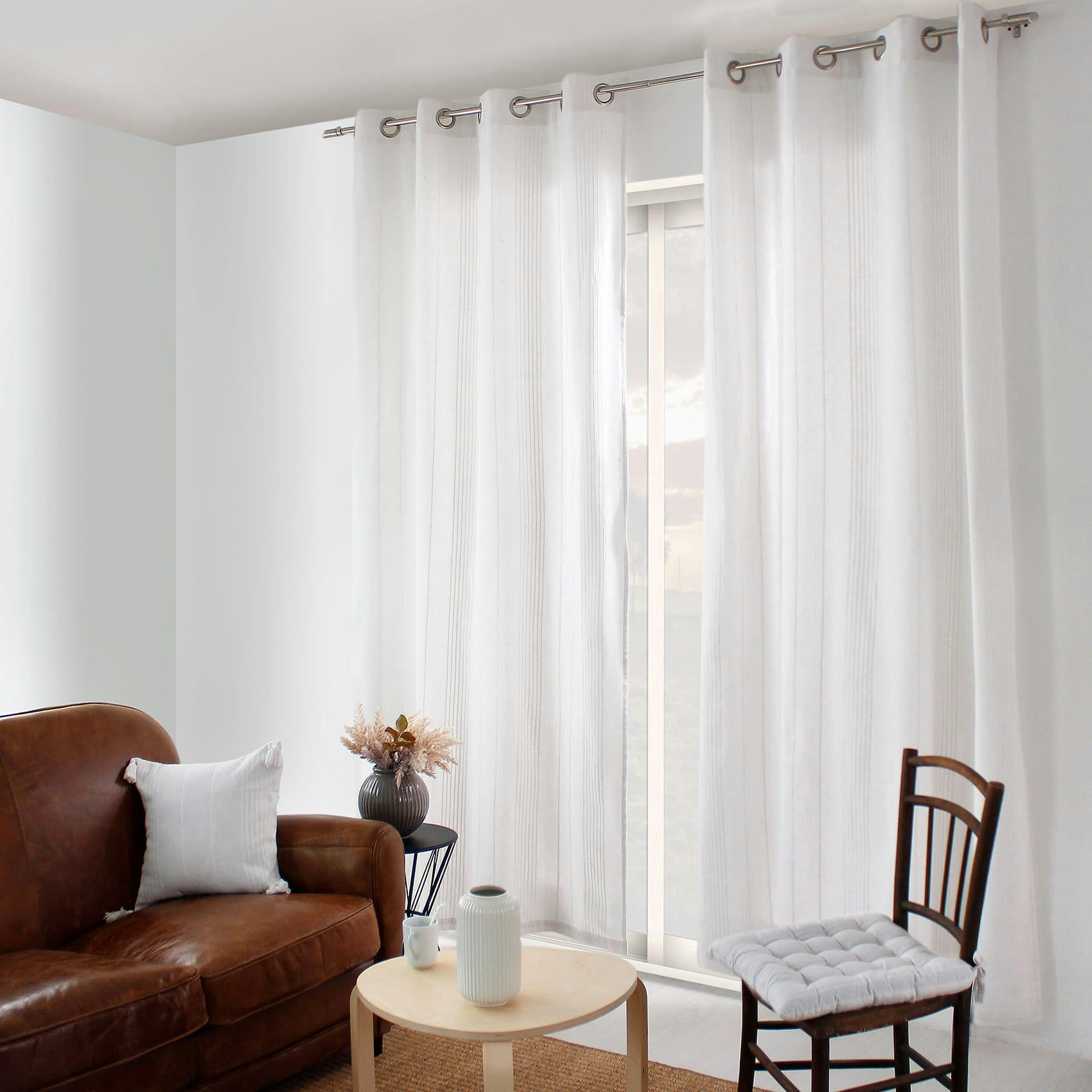 - Rideau tendance en coton recyclé blanc 140x240 cm