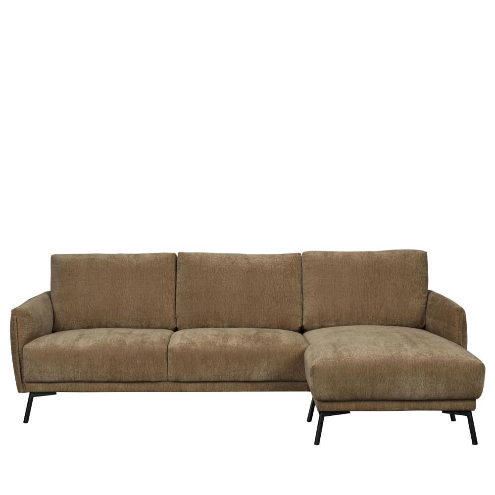 HARPER - Canapé d'angle droit en tissu chenille camel 3 places