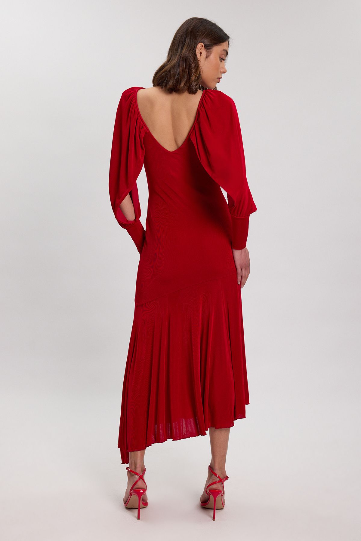 KarenMillen Drapey Crepe V Neck Back Sleeved Maxi Dress