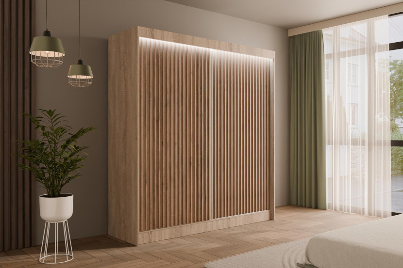 Szafa LED z drzwiami przesuwnymi i lamelami VILANv2 200 x 215 cm