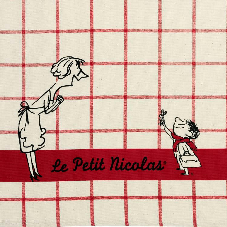 LE PETIT NICOLAS - Torchon le petit nicolas carreaux en coton ecru 48 x 72