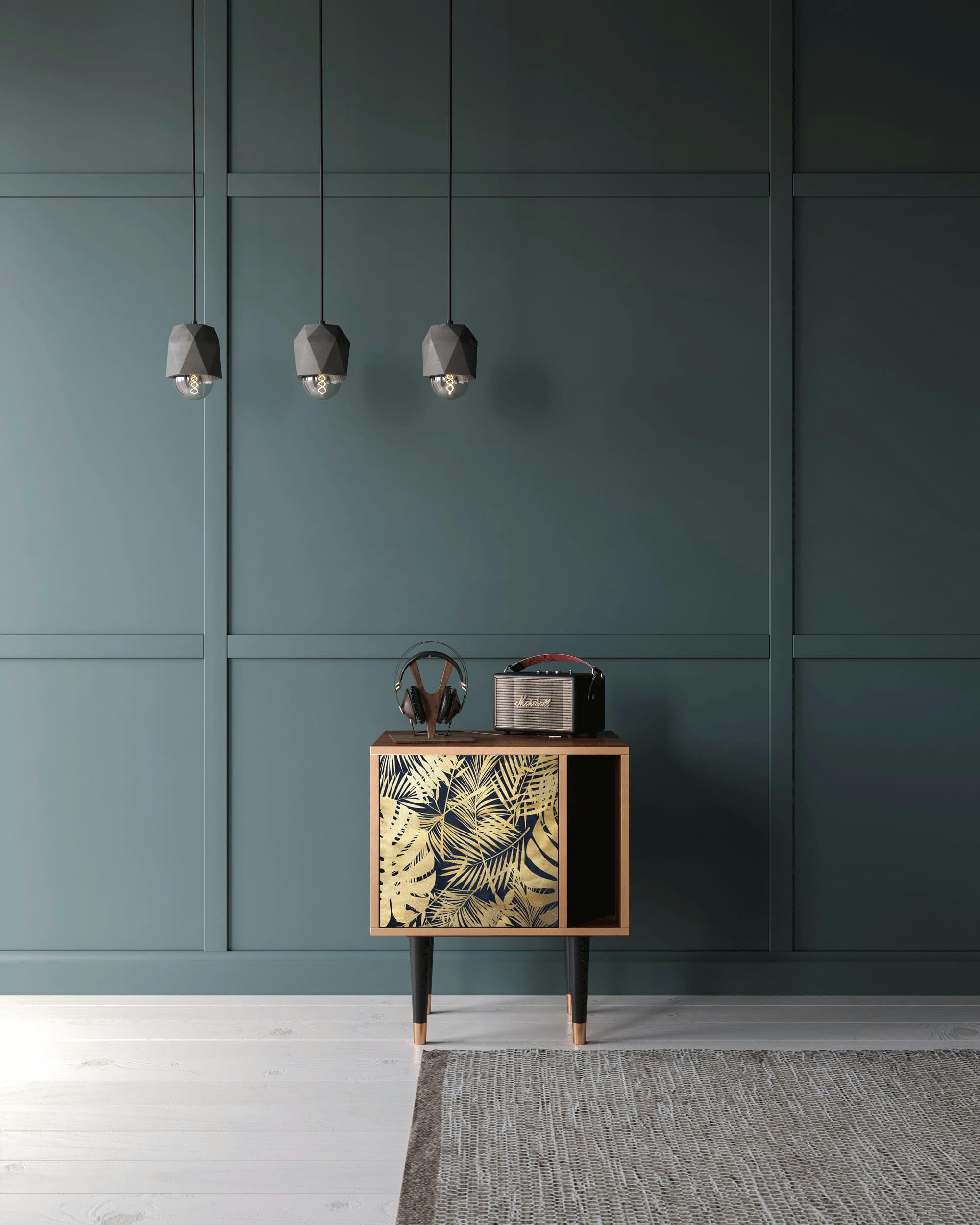 JUNGLE VIBES - Table de chevet bleu et jaune 1 porte L 58 cm