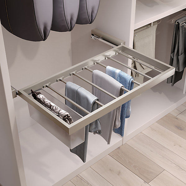Emuca Kit de 7 porte-pantalons, 1 plateau et 1 cadre coulissant à fermeture douce pour armoires, réglable, module 800mm, Gris