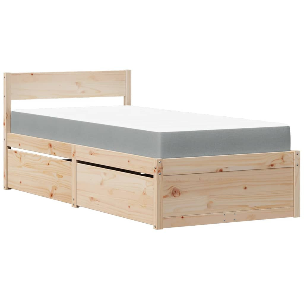Łóżko z szufladami i materacem 90x200 cm lite drewno sosnowe