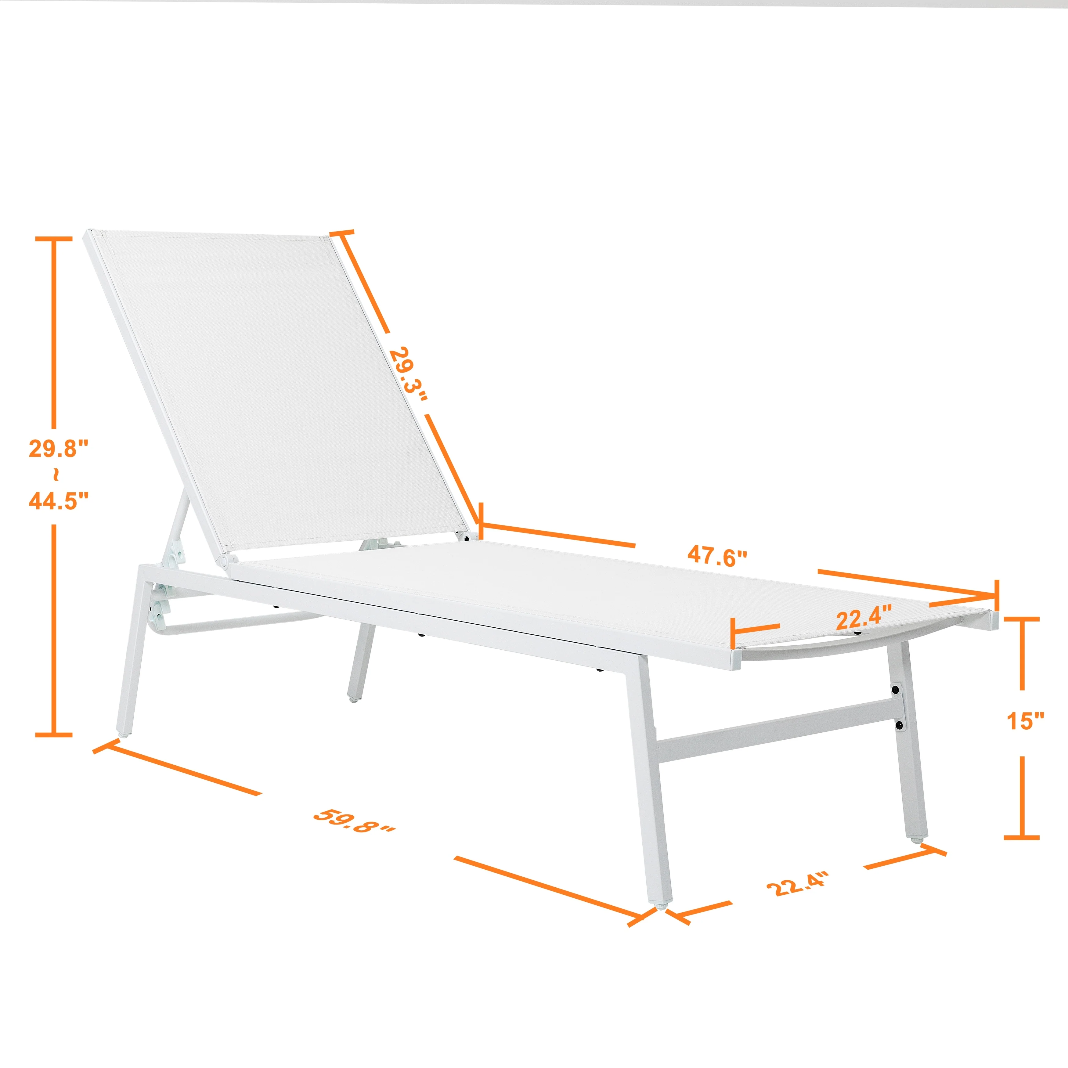 Outdoor Textilene Chaise Lounge with 6-Position Adjustable Backrest, White