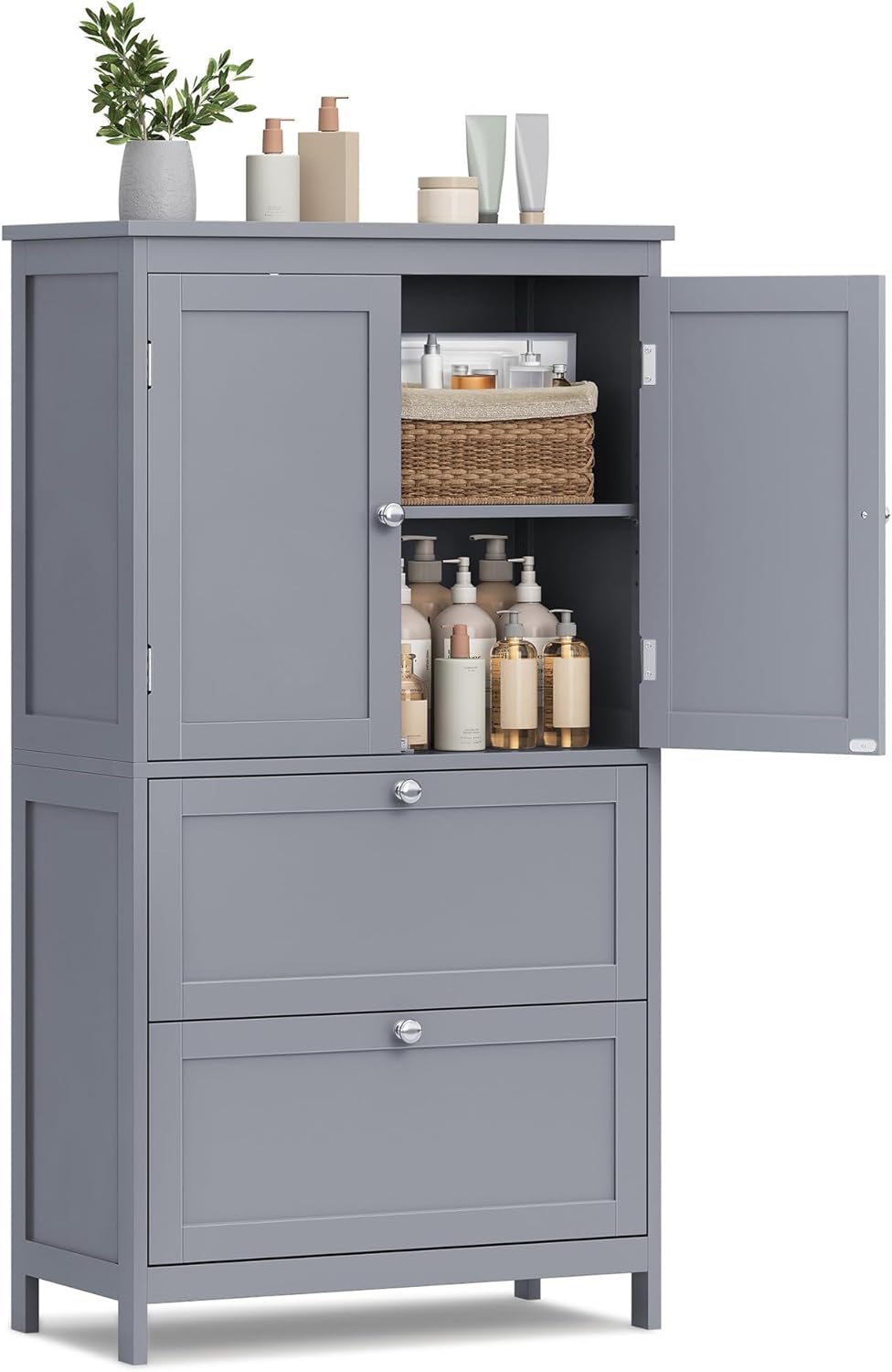 VASAGLE Floor Storage Cabinet, Freestanding Storage Unit with 2 Drawers and 2 Doors, Adjustable Shelf, 11.8 x 23.6 x 43.3 Inches, for Entryway, Bathroom, Dove Gray UBBC551G02V2