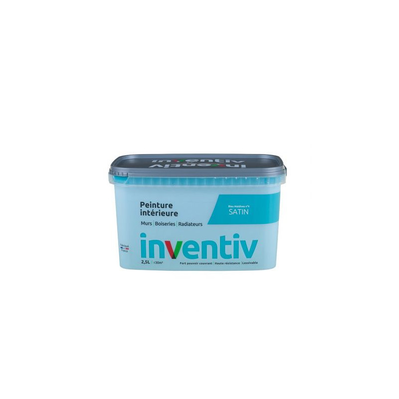 Peinture pour mur boiserie radiateur Bleu Maldives n°4 satiné 2,5 L INVENTIV