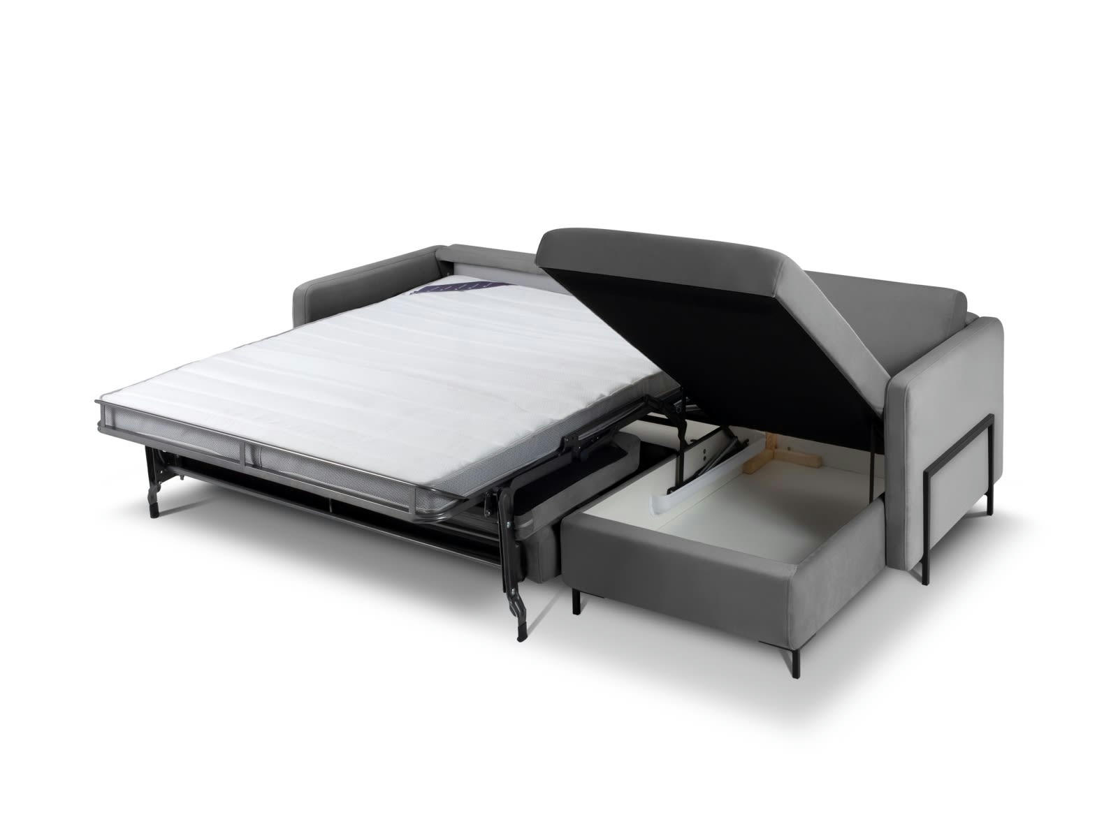 YANIS - Canapé D'Angle Gauche Convertible 5 places en Velours Gris