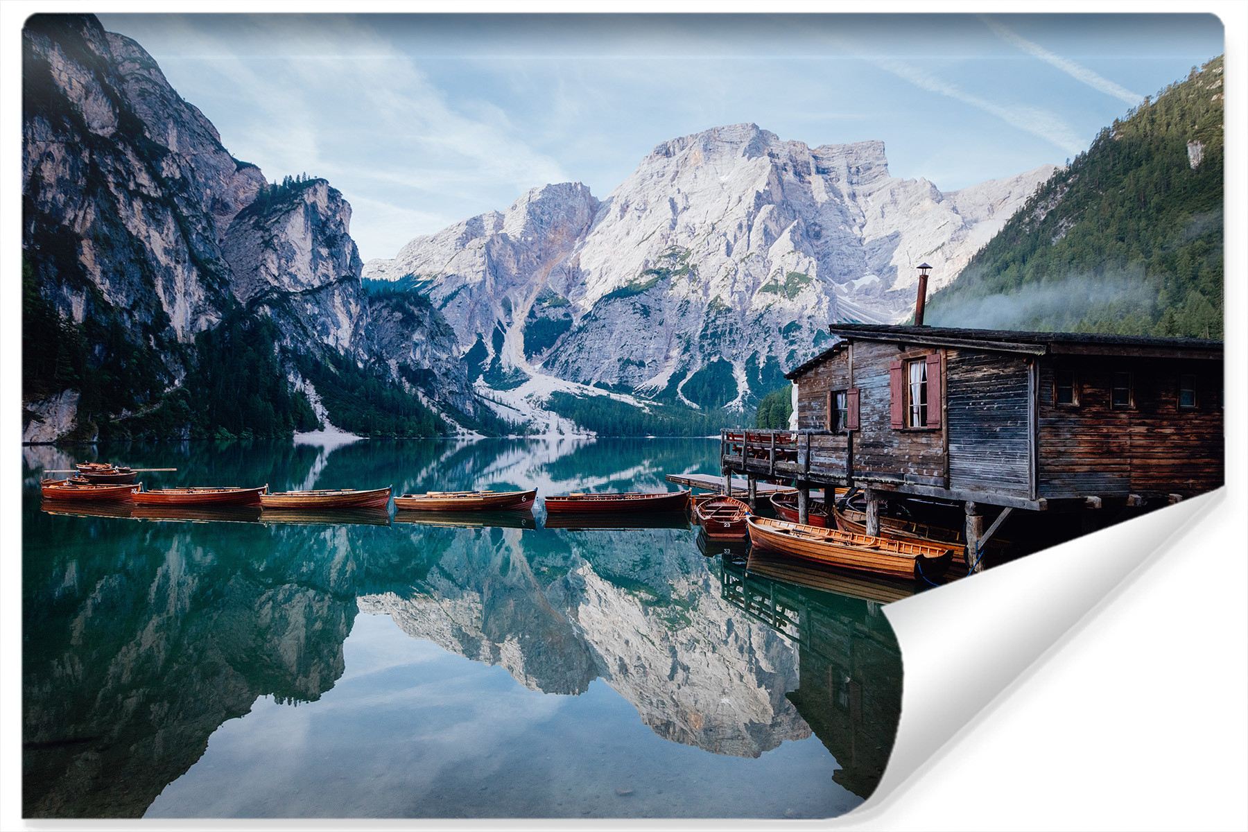 Fototapeta Ozdobna Łódki JEZIORO Braies 3D 90x60cm