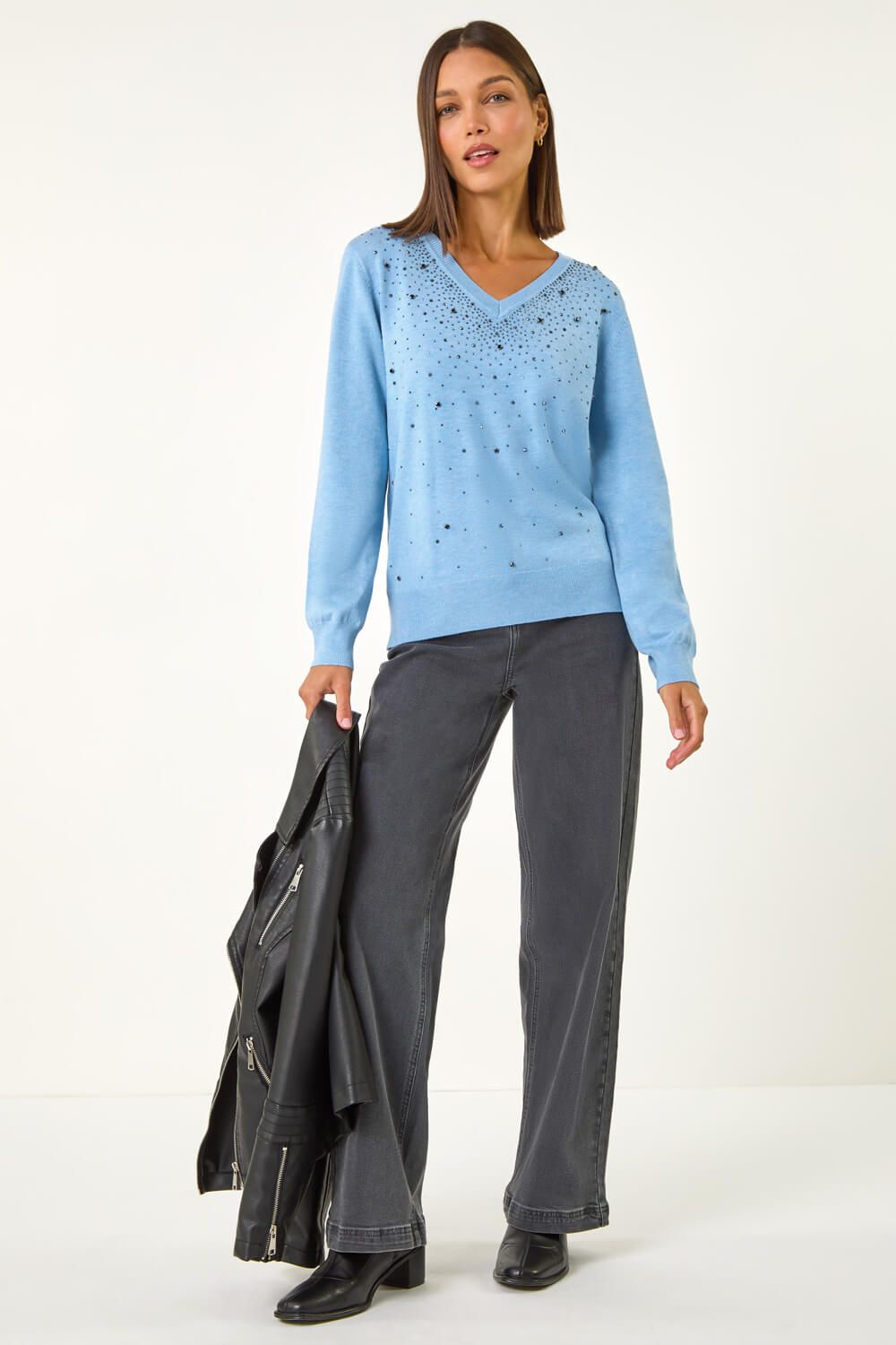Roman V-Neck Sparkle Hotfix Knit Jumper