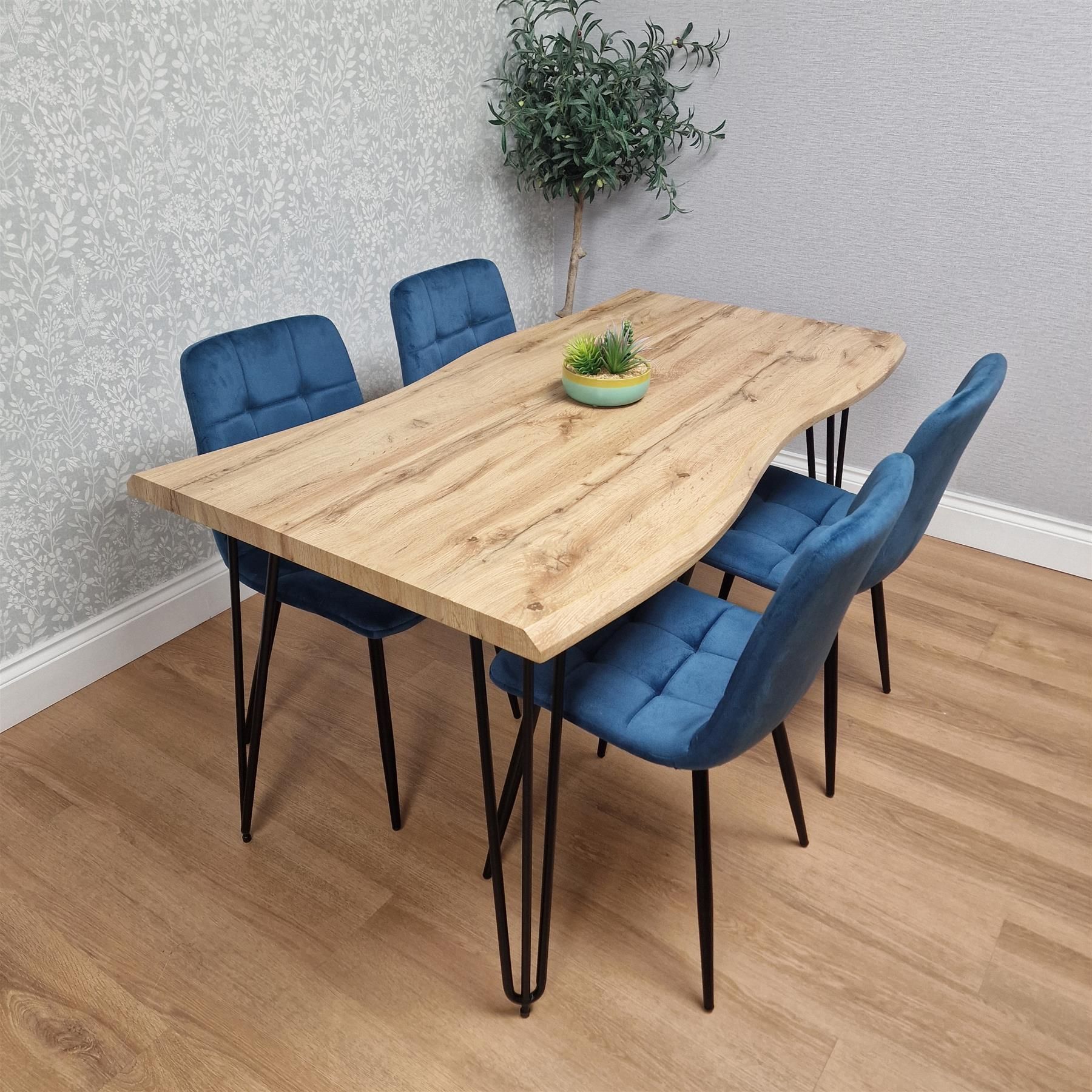 KOSY KOALA Dining Table Set With 4 Blue Velvet Chairs Dining Furniture