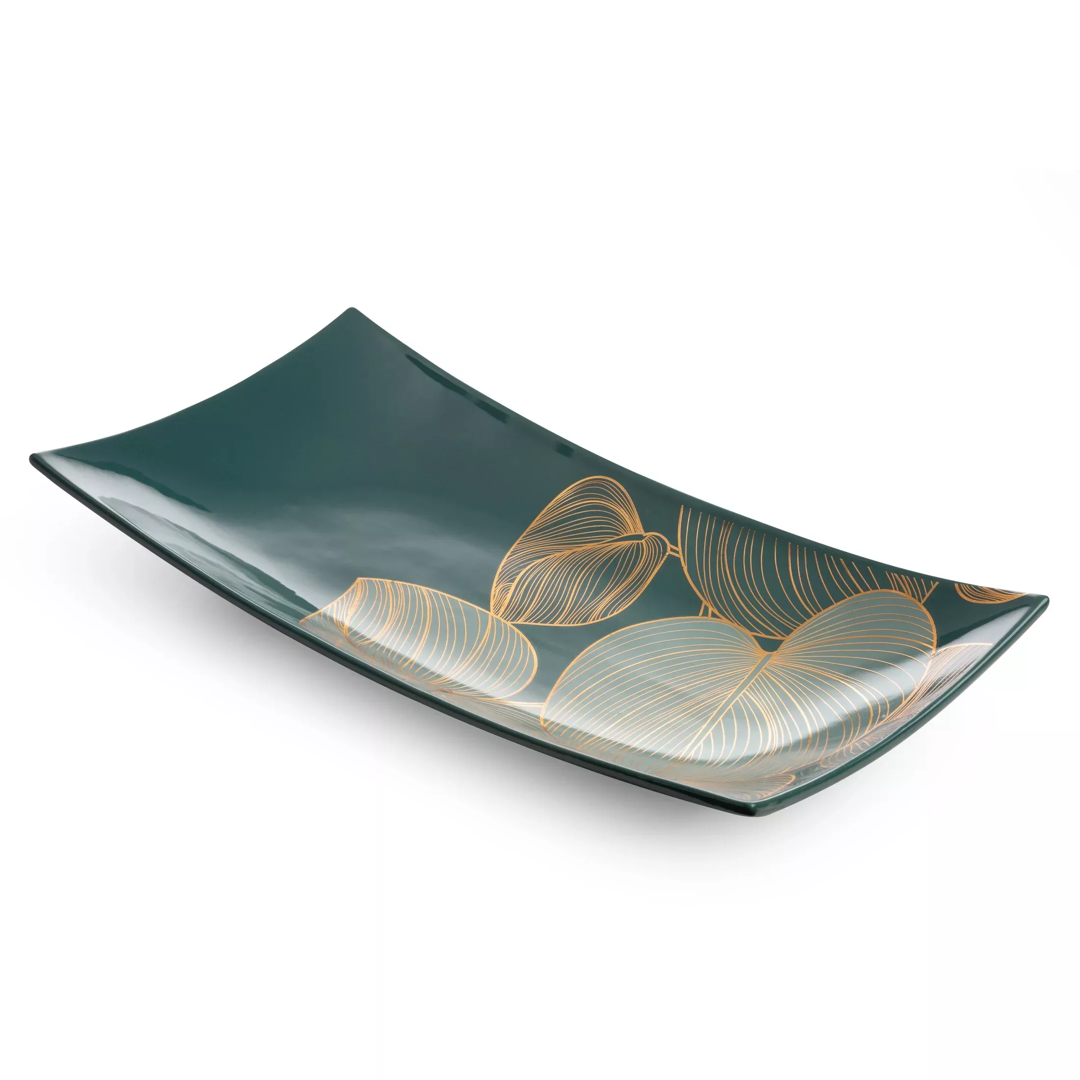 Patera dekoracyjnaszałwiowo-złota z motywem liści 41x20x6 cm SALVIA LIMITED COLLECTION