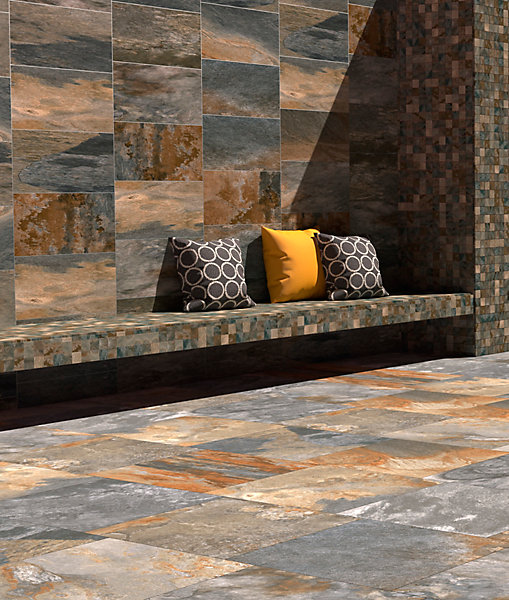 Carrelage sol extérieur effet pierre oxydée L.60 x l.60 cm x ép.9 mm, Denali