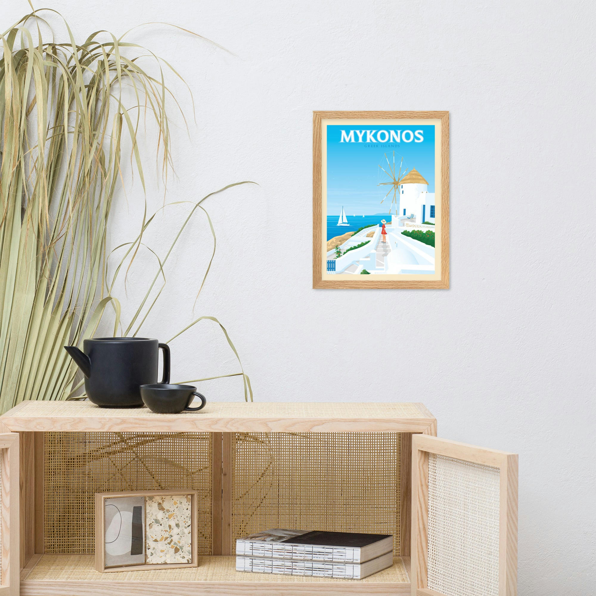 - Affiche Mykonos Grèce avec Cadre (Bois) 21x29,7 cm