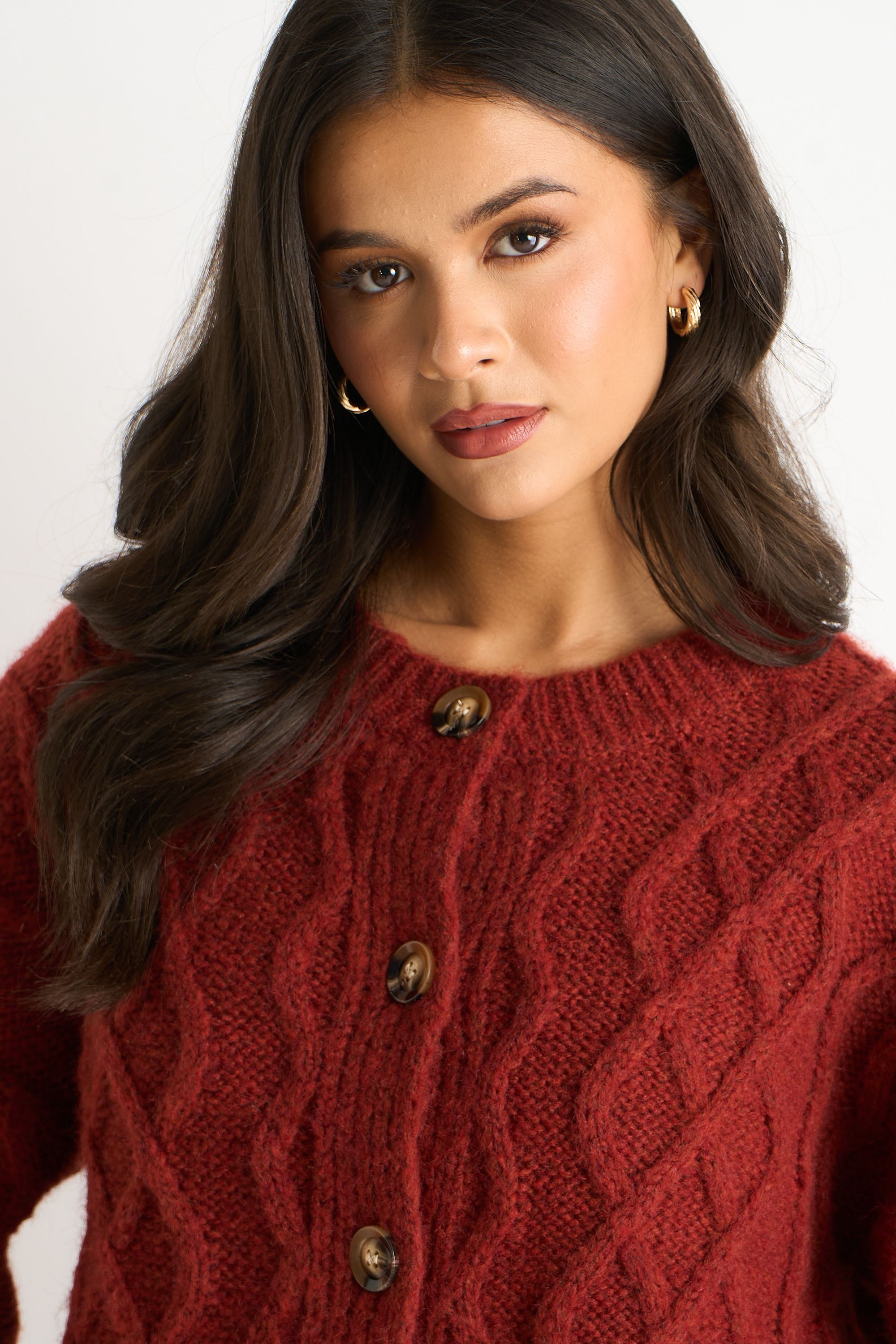 Gini London Rust Cable Knit Cardigan