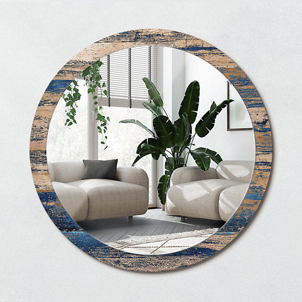 Miroir Rond XXL Cadre Imprimé Wallfluent fi100 cm Bois Abstrait Tendance Intemporelle Chambre Salon
