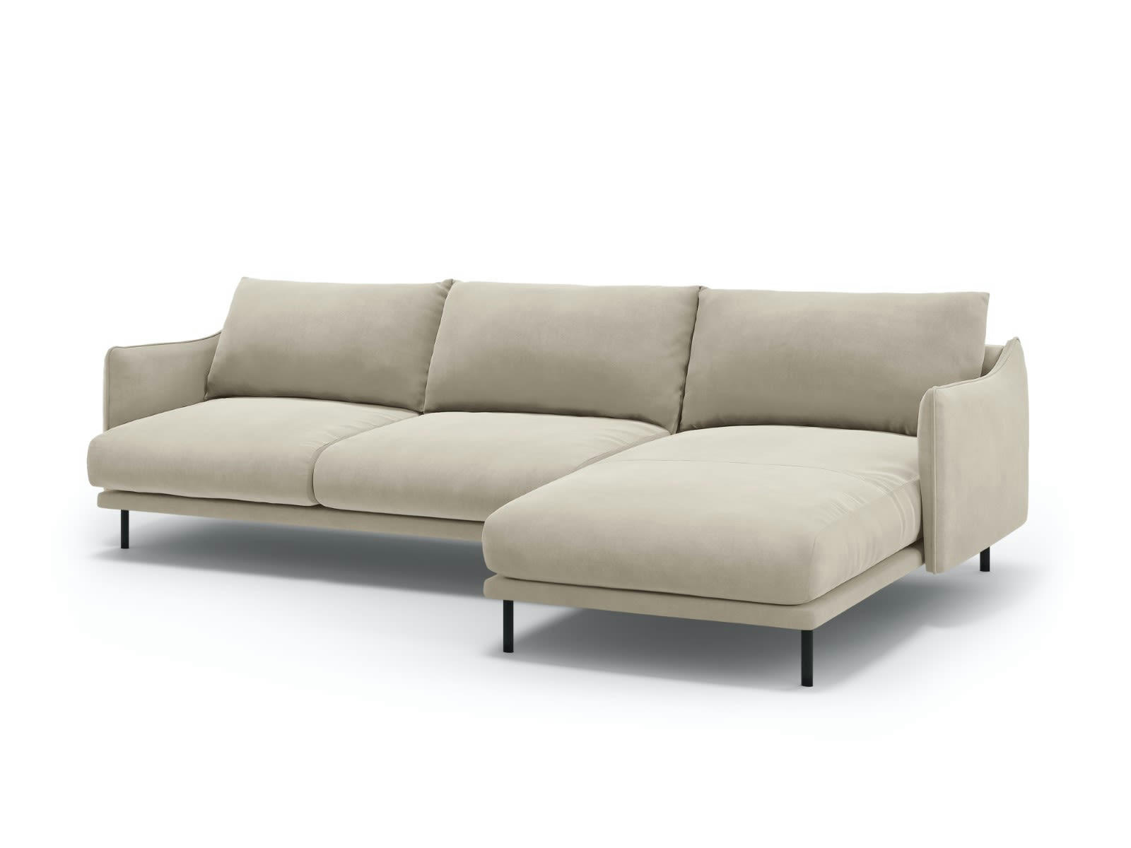 PARIS - Canapé D'Angle Droit 5 places en Velours Beige