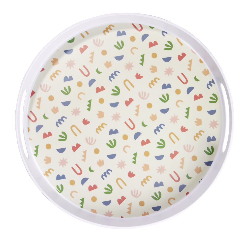 Plateau rond mélaminé motif matisse blanc et multicolore Ø34,5xH5cm