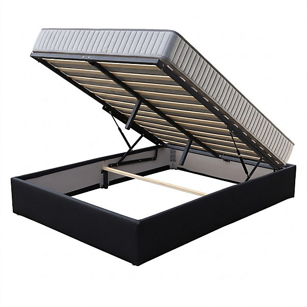 Ensemble Lit Coffre et Matelas 120x190 cm - Couleur : Noir - Matelas Mousse Soutien Ferme Face