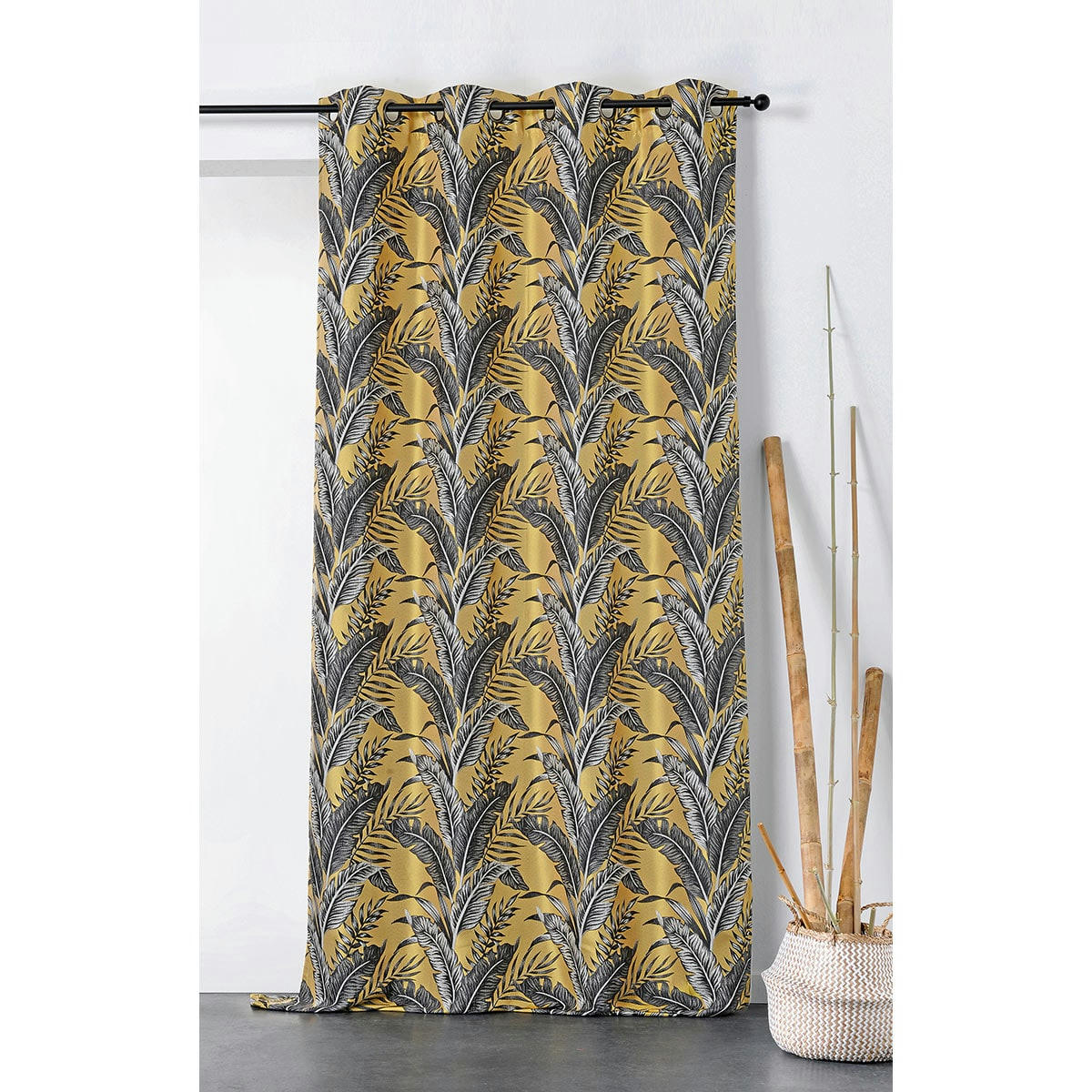 - Rideau tendance aux impressions exotiques polyester jaune 135x245 cm