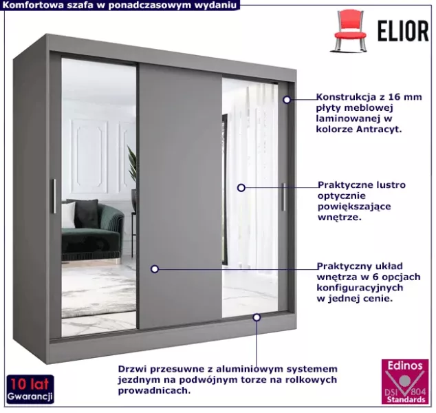 Szafa przesuwna antracyt 200 cm - Maeno