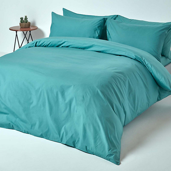 Parure de lit 100% coton égyptien 200 fils bleu canard, 230x220cm - HOMESCAPES